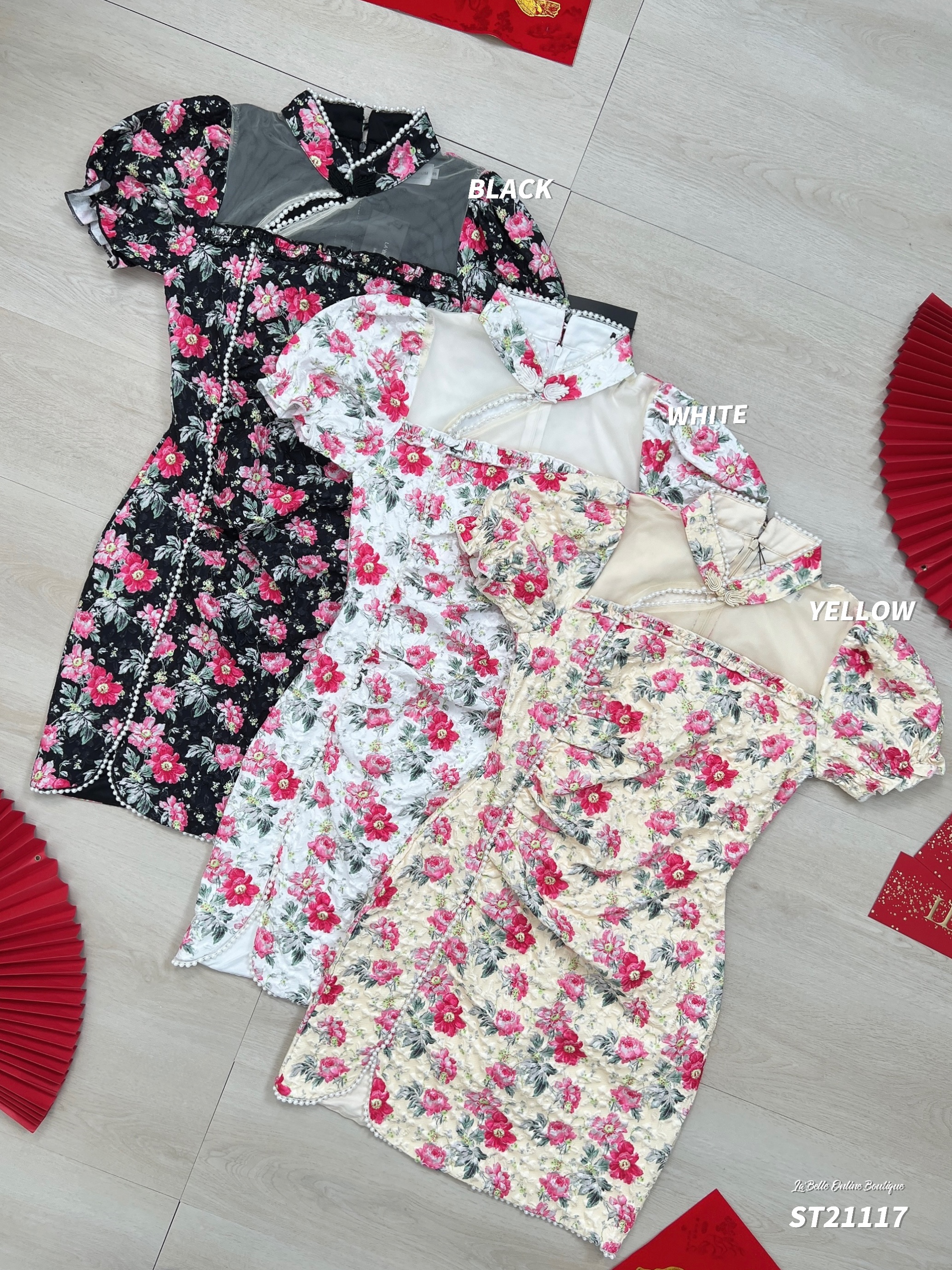 【LBP GXFC 独家新年系列】改良版复古风碎花旗袍连身裙 (ST21117)-La'Belle Fashion Boutique Sdn Bhd