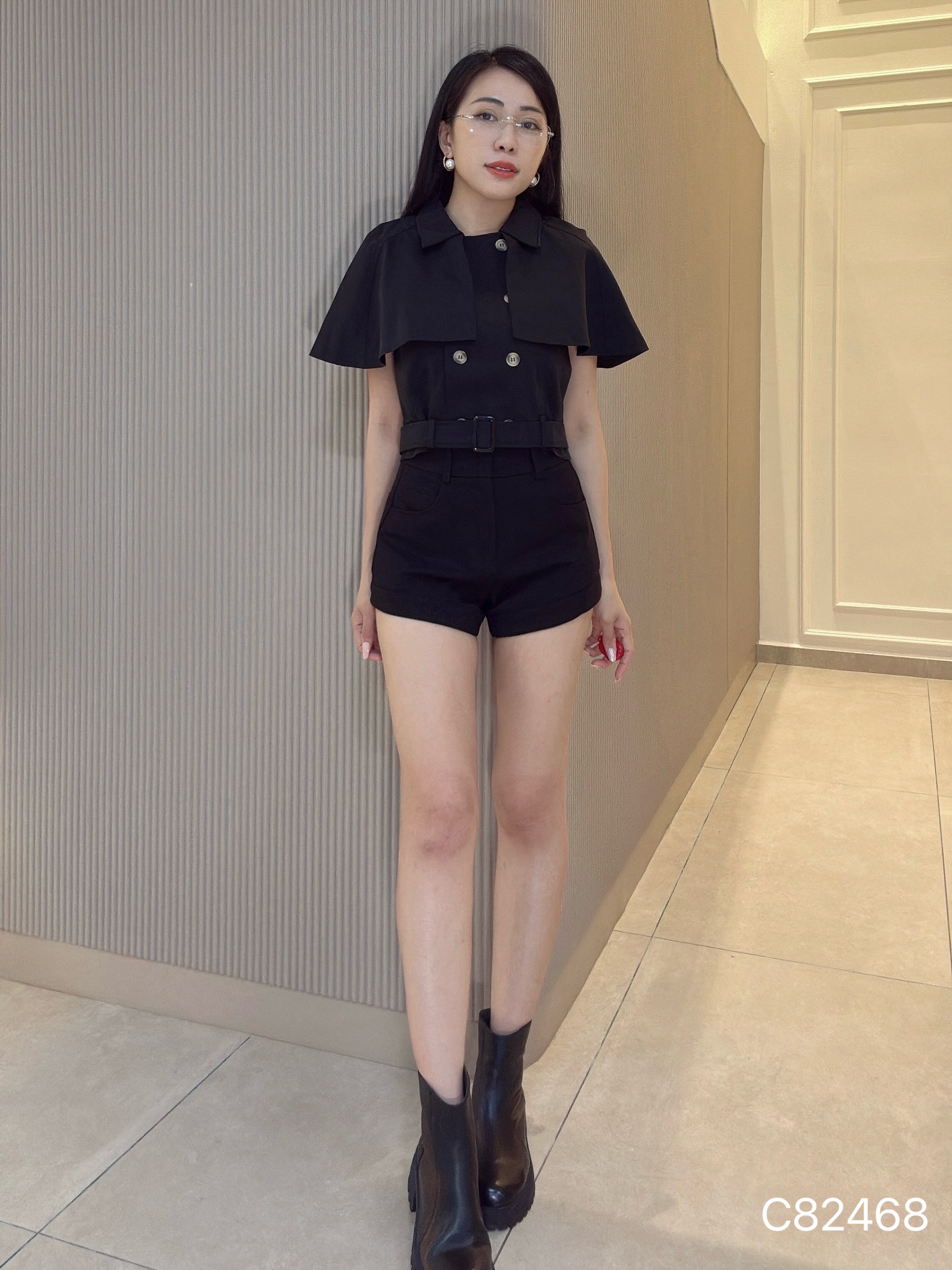 英伦风披肩双排扣设计风衣外套 (C82468)