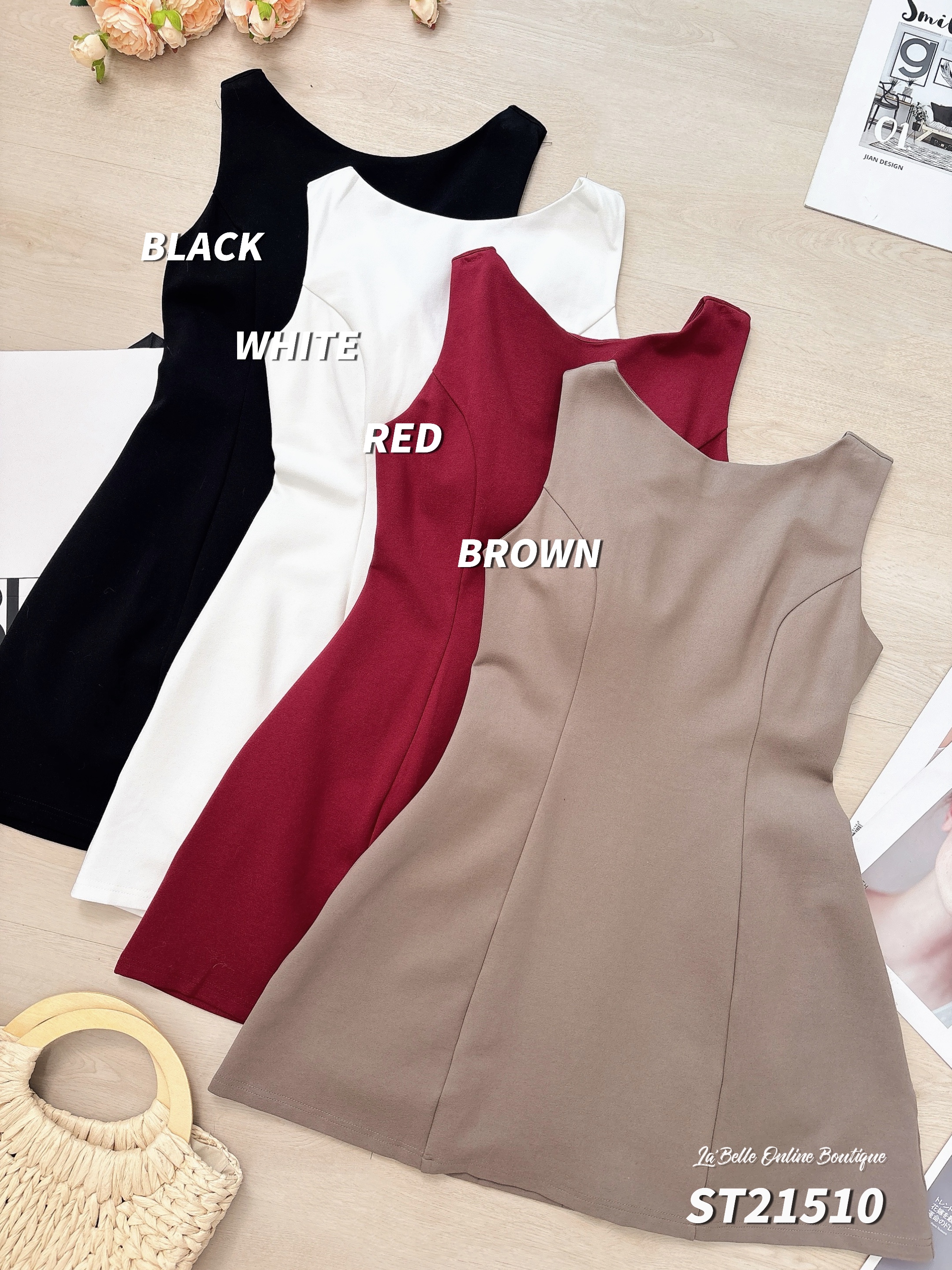 高级感背面V领设计无袖连身裙 (ST21510)