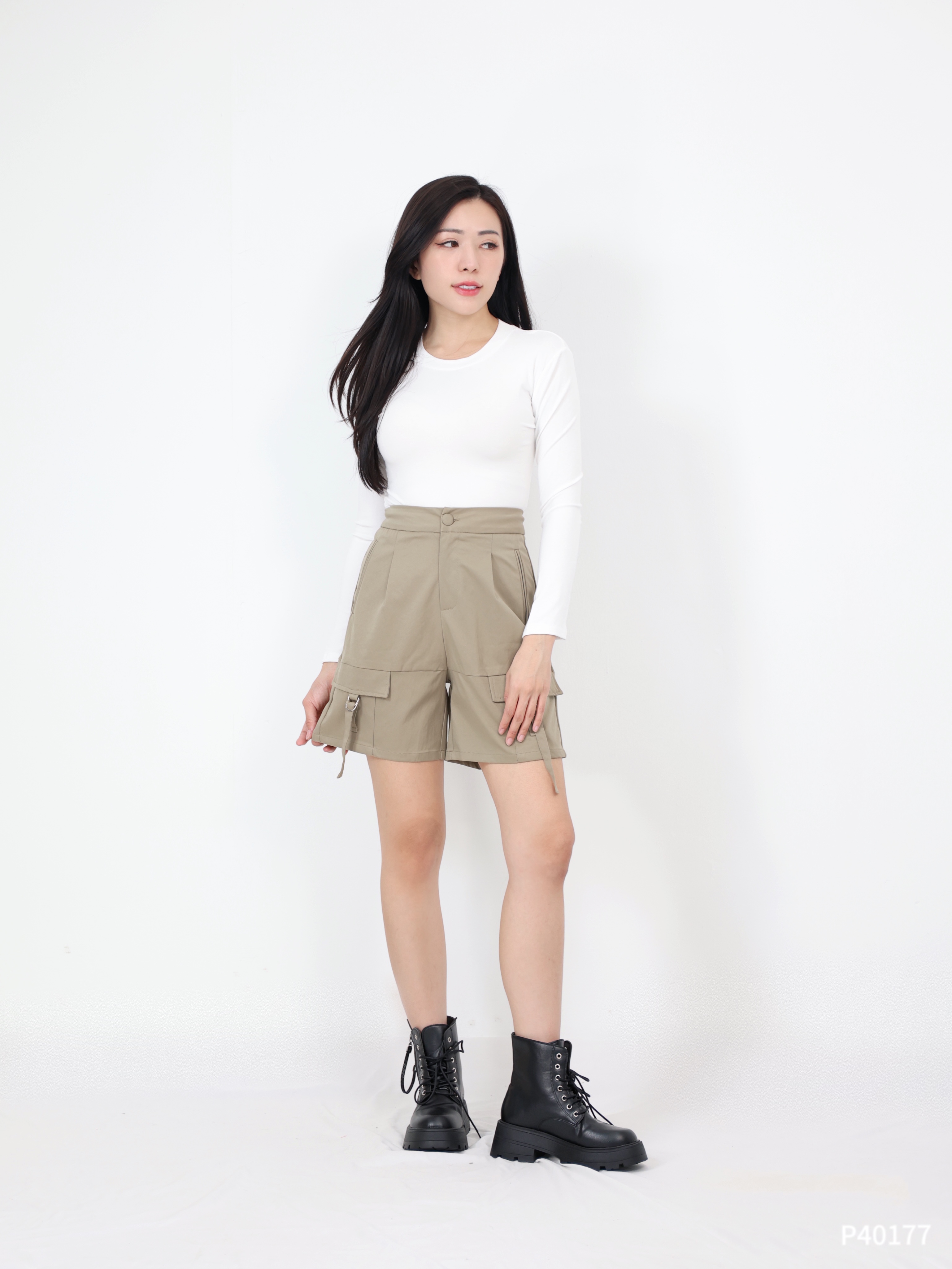 【LBP独家】中性工装设计高腰五分裤 (P40177) -特价-La'Belle Fashion Boutique Sdn Bhd