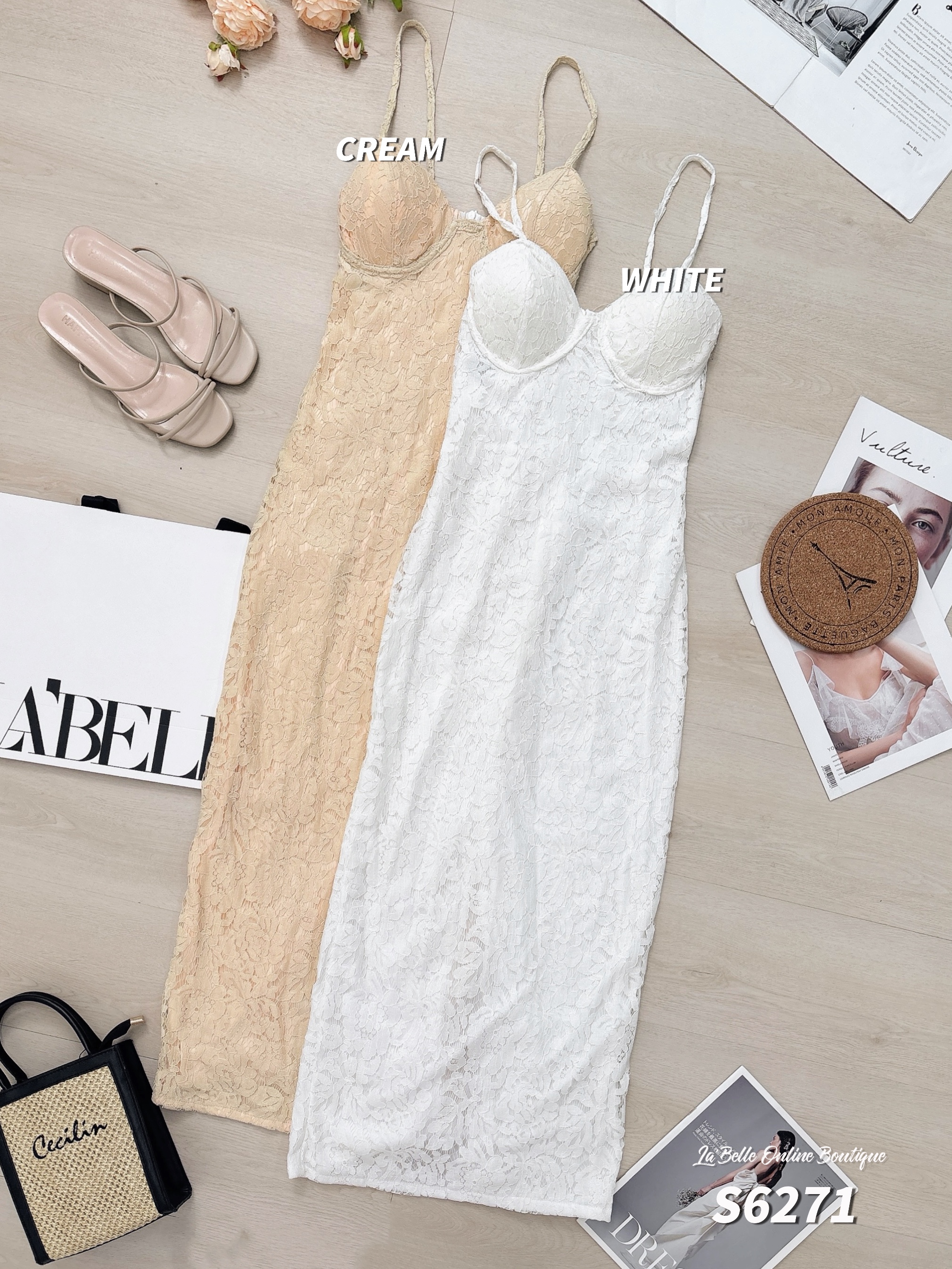 性感修身开叉设计过膝吊带连身裙 (S6271)