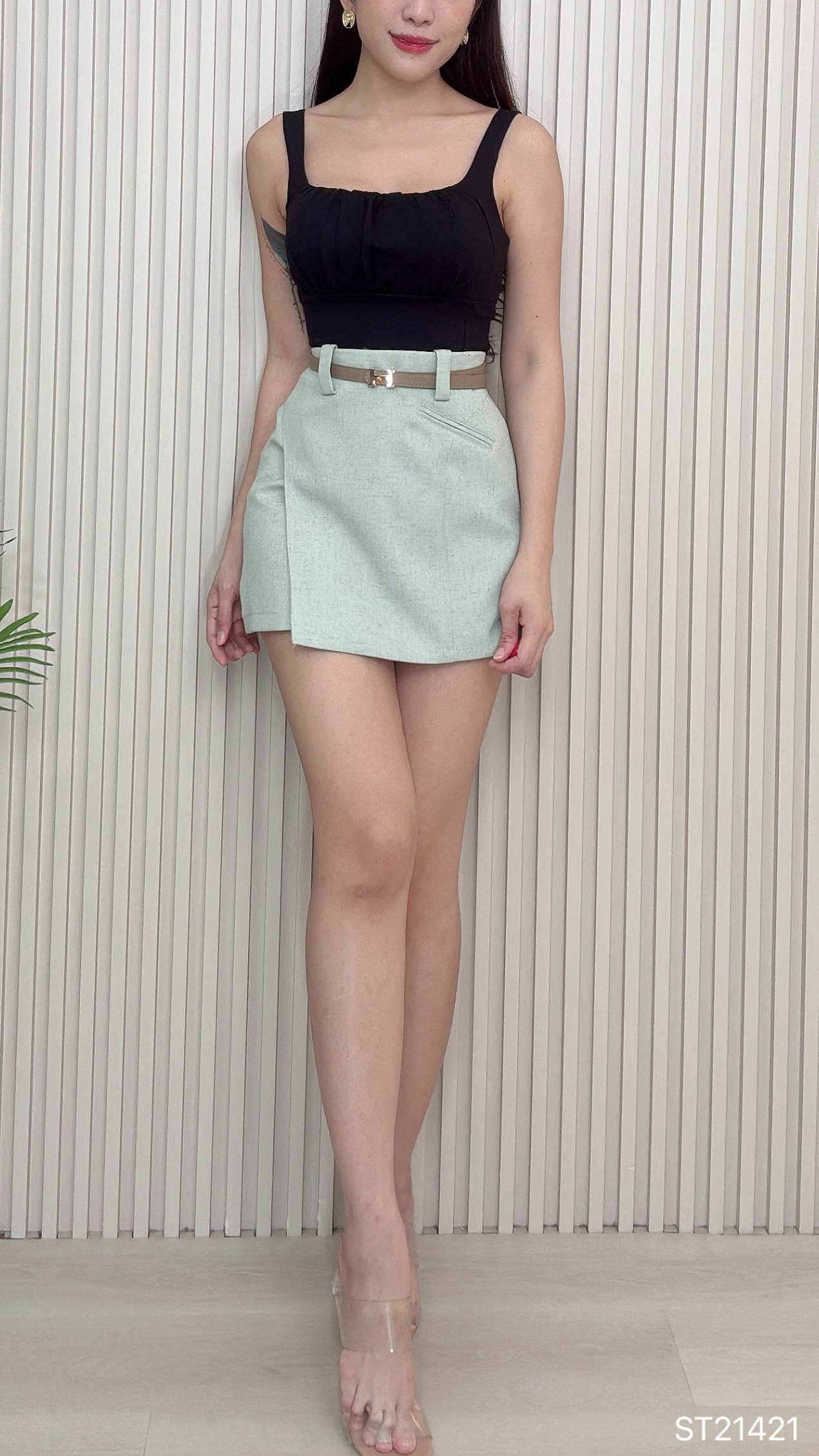 时尚不规则设计包臀高腰裤裙 (ST21421)