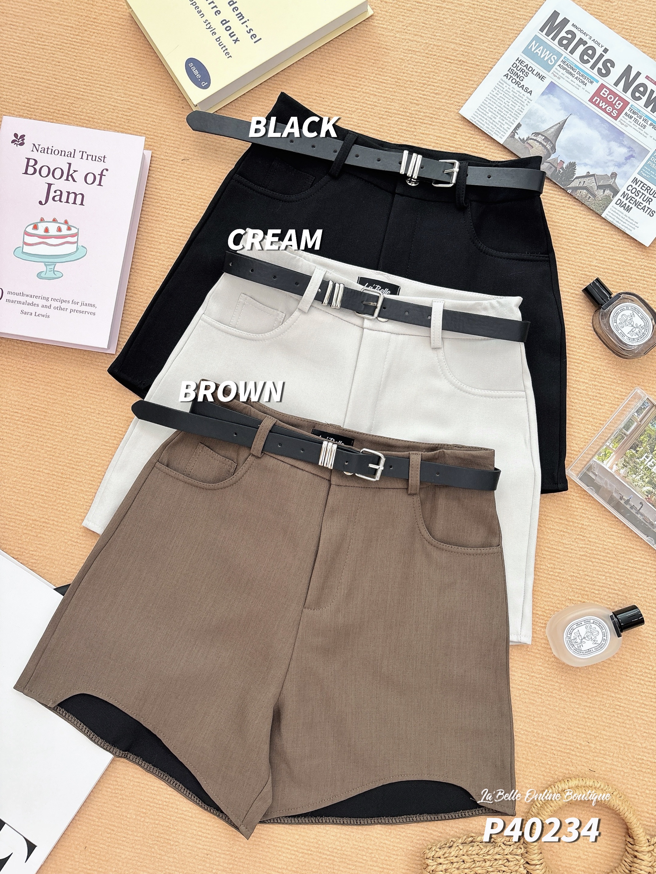 时尚百搭显瘦阔腿高腰短裤 (P40234)