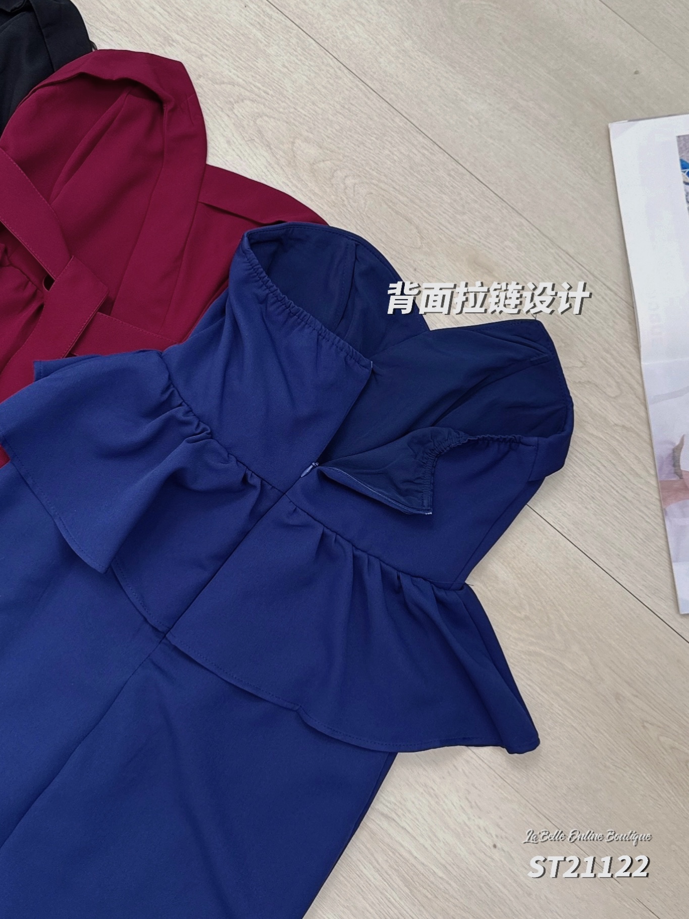 气质名暖抹胸荷叶边连身裙 (ST21122)  