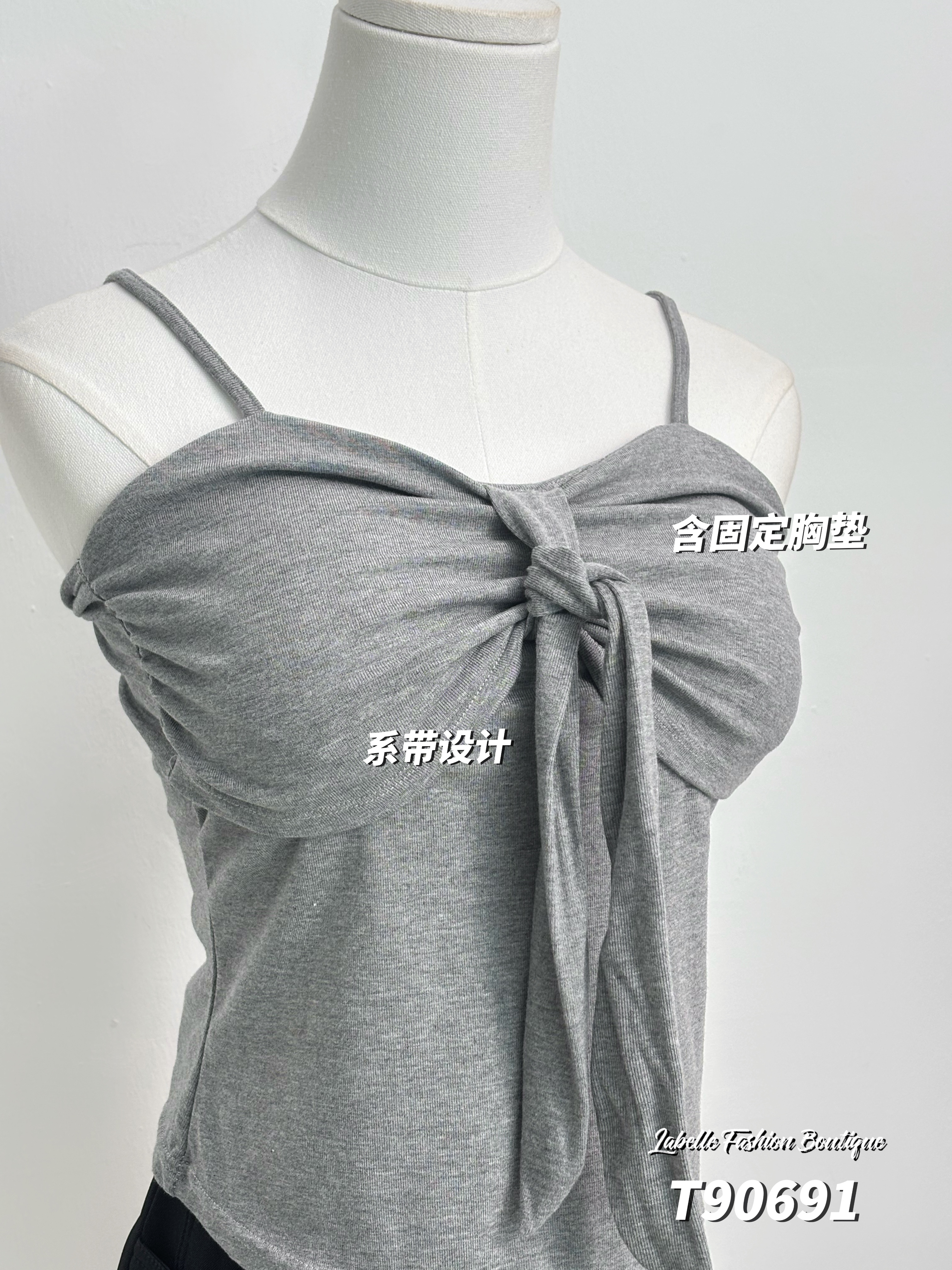 韩系蝴蝶结系带设计吊带上衣 (T90691)