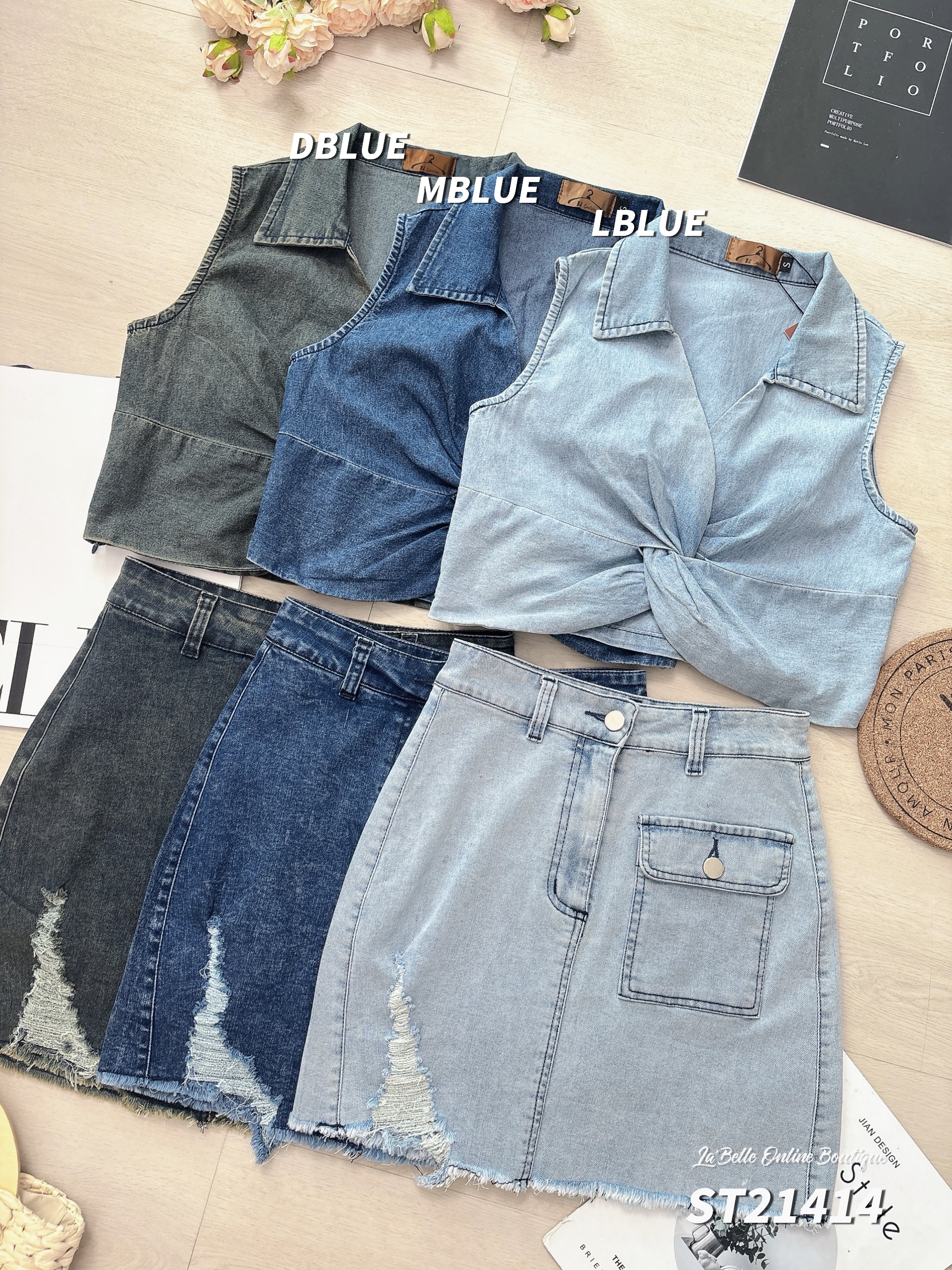 时尚港风牛仔两件套 (ST21414)