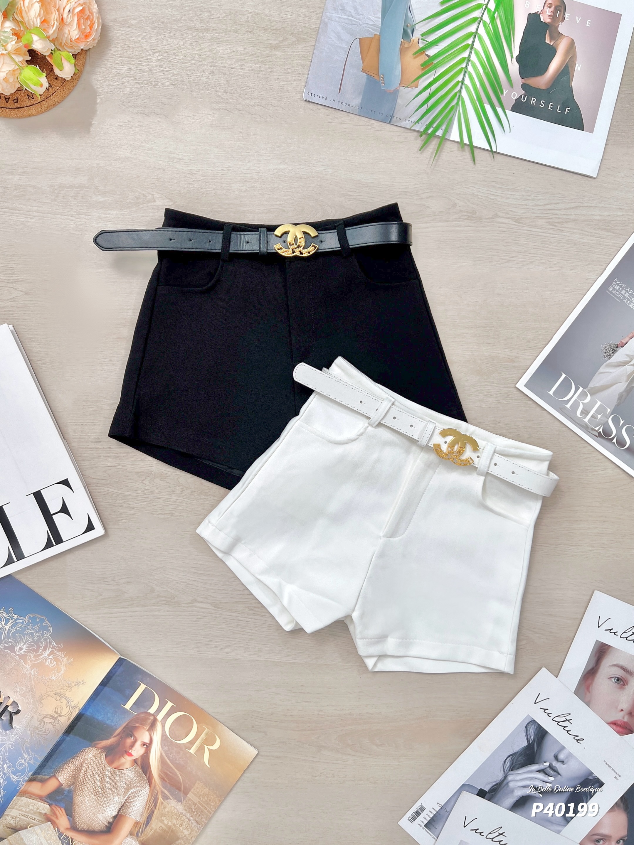 高级感显瘦阔腿高腰短裤 (P40199)-La'Belle Fashion Boutique Sdn Bhd