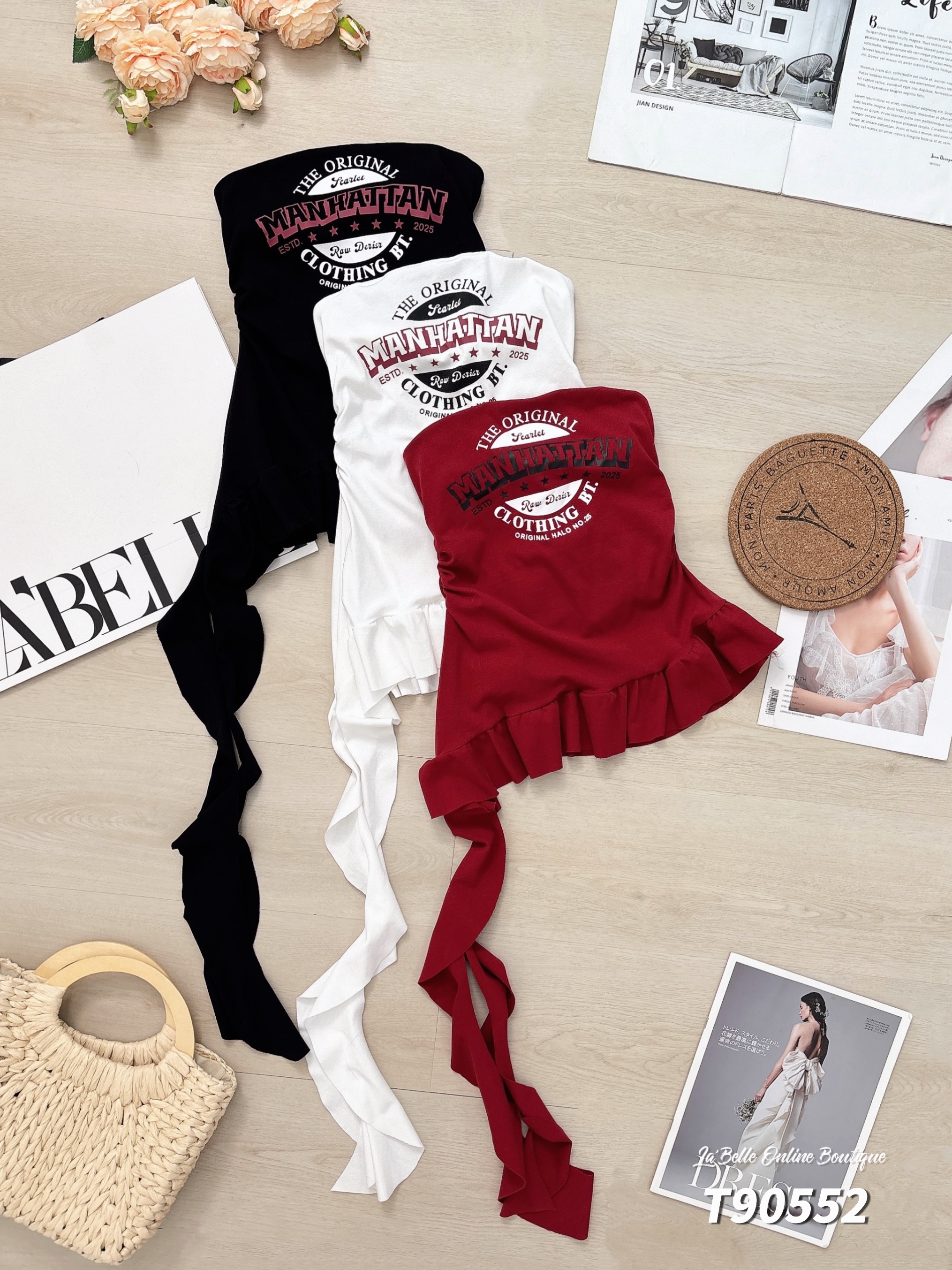 欧美风荷叶边设计抹胸上衣 (T90552)