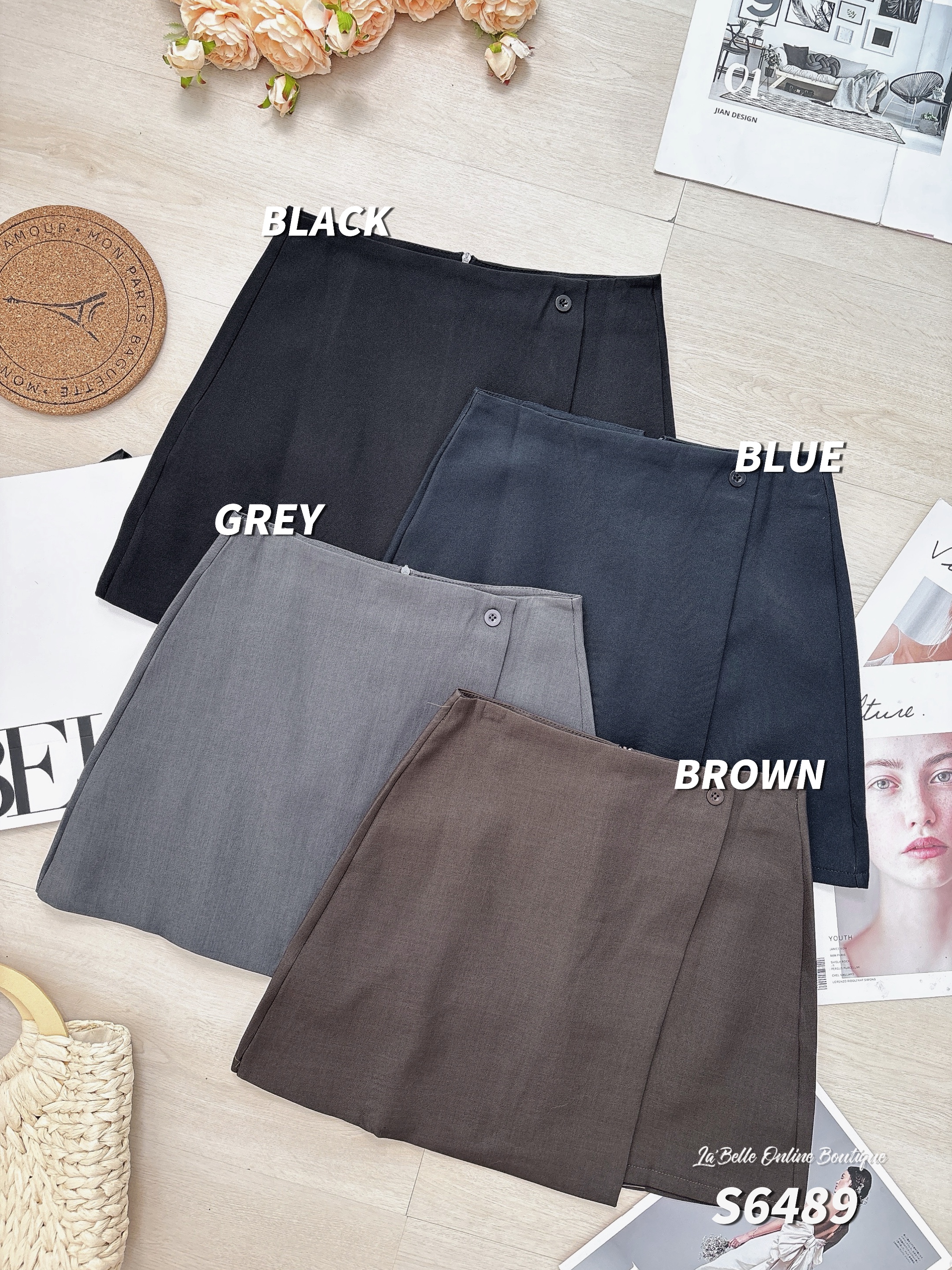 OL假两件设计包臀高腰裤裙 (S6489)