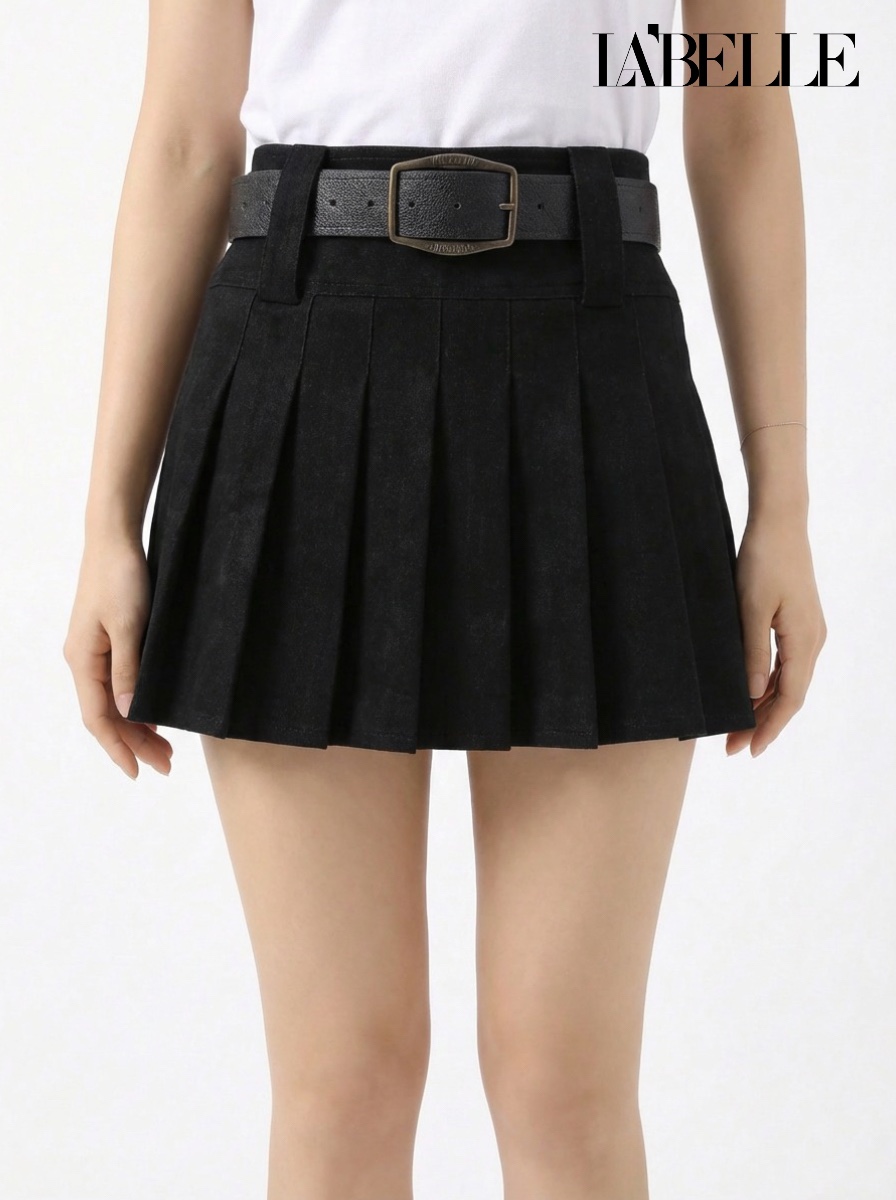 学院风百褶设计A字高腰短裙 (S6525)
