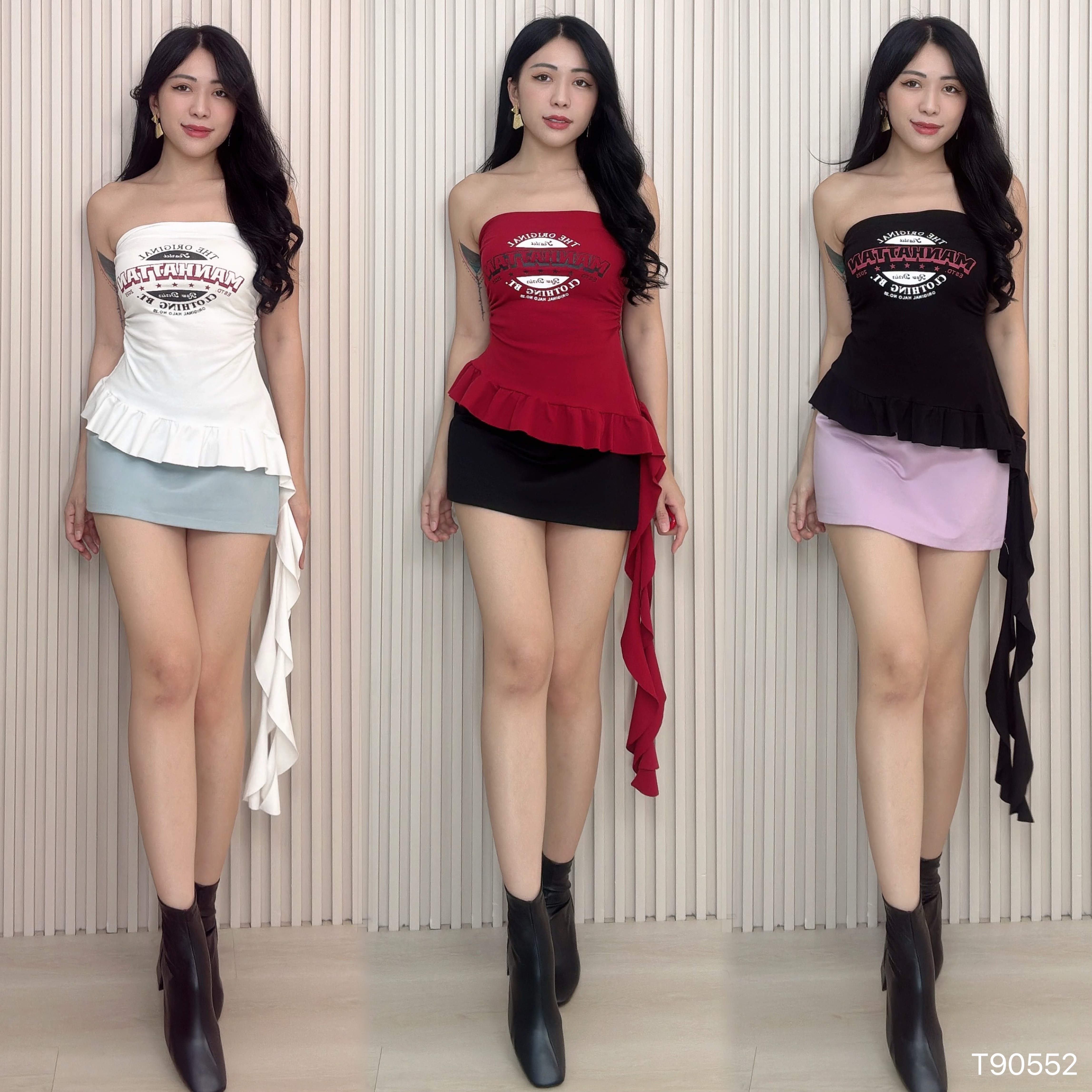 欧美风荷叶边设计抹胸上衣 (T90552)