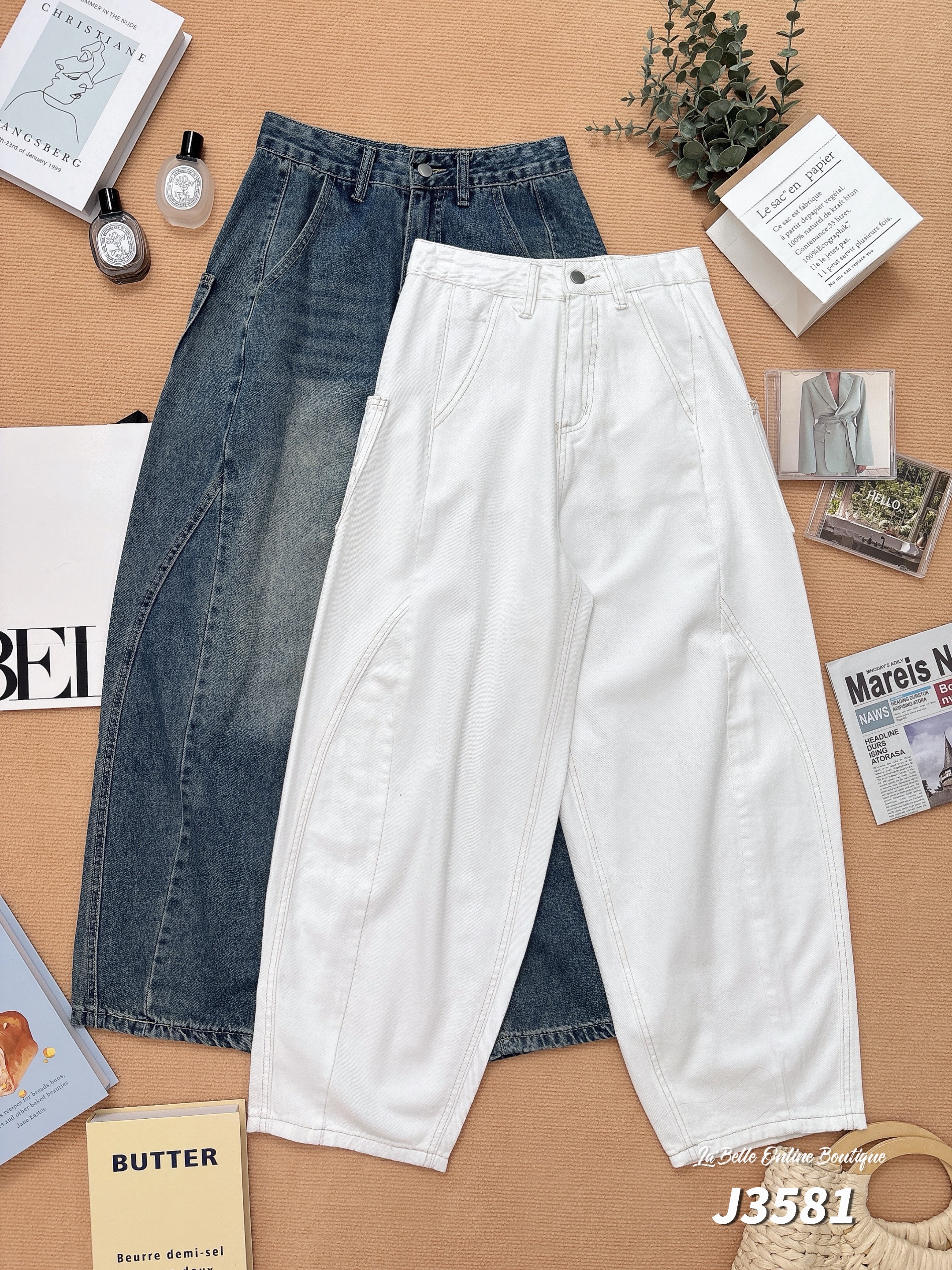 休闲弯刀设计阔腿高腰长裤 (J3581)