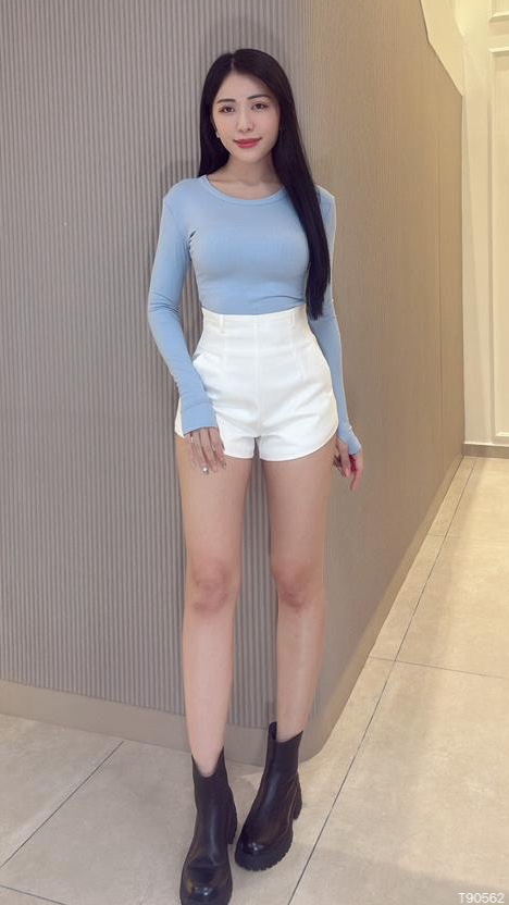 百搭修身圆领长袖上衣 (T90562)