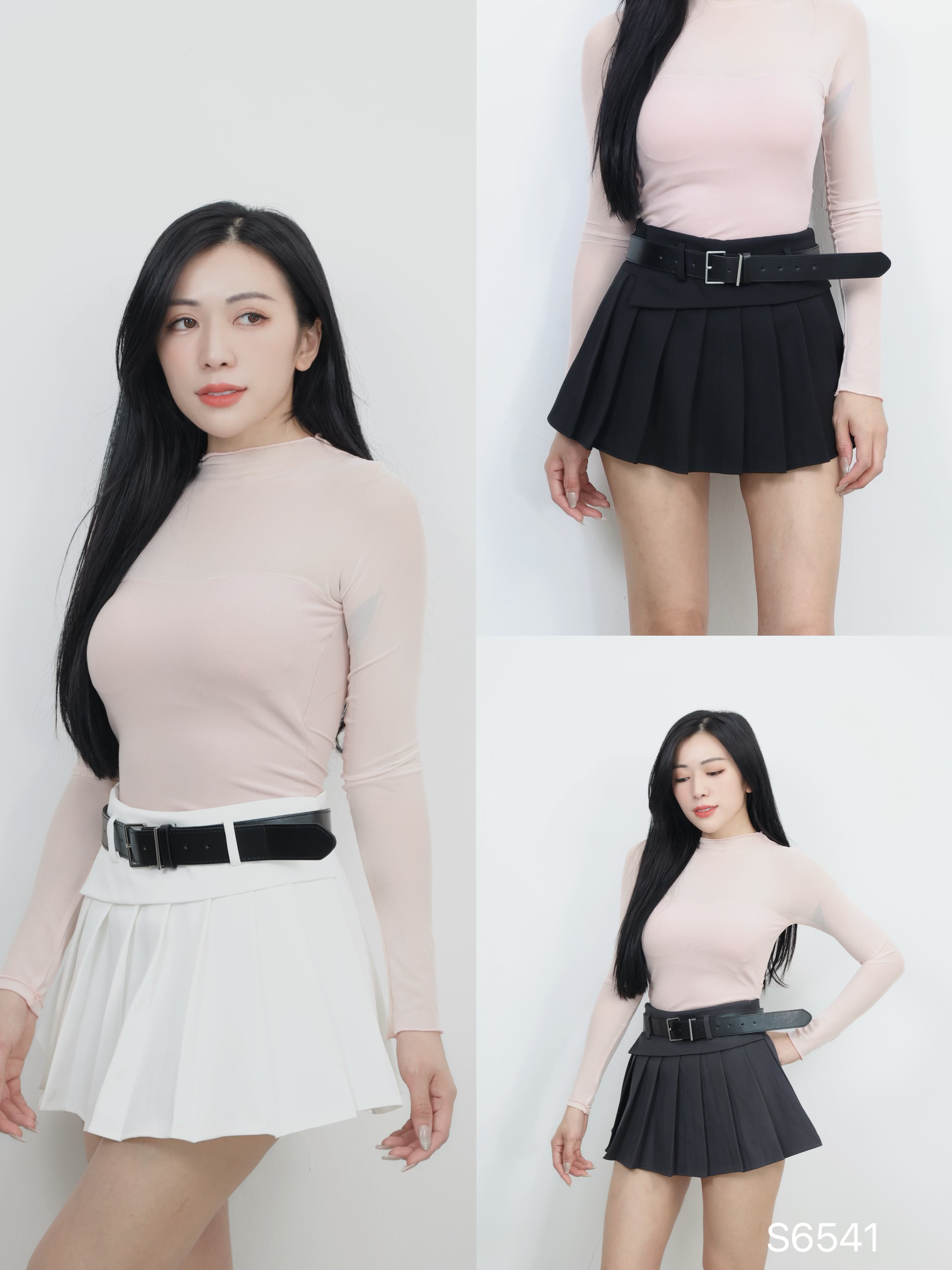 学院风A字不规则百褶高腰短裙 (S6541)
