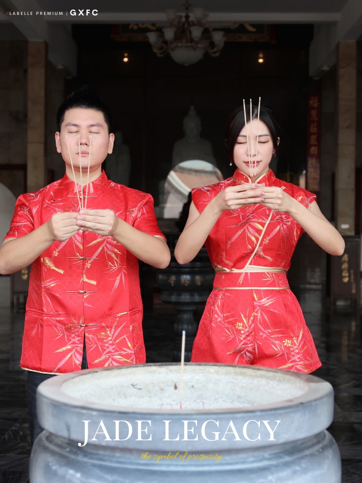 【LBP GXFC 独家新年系列 - 金枝玉叶】改良版唐装竹叶立体提花旗袍两件套 (ST21091)-La'Belle Fashion Boutique Sdn Bhd