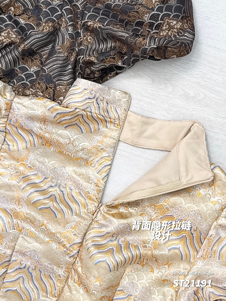 【LBP GXFC 独家新年系列-小龙蜕鳞】高端褶皱设计云海岸纹旗袍 (ST21191)-La'Belle Fashion Boutique Sdn Bhd