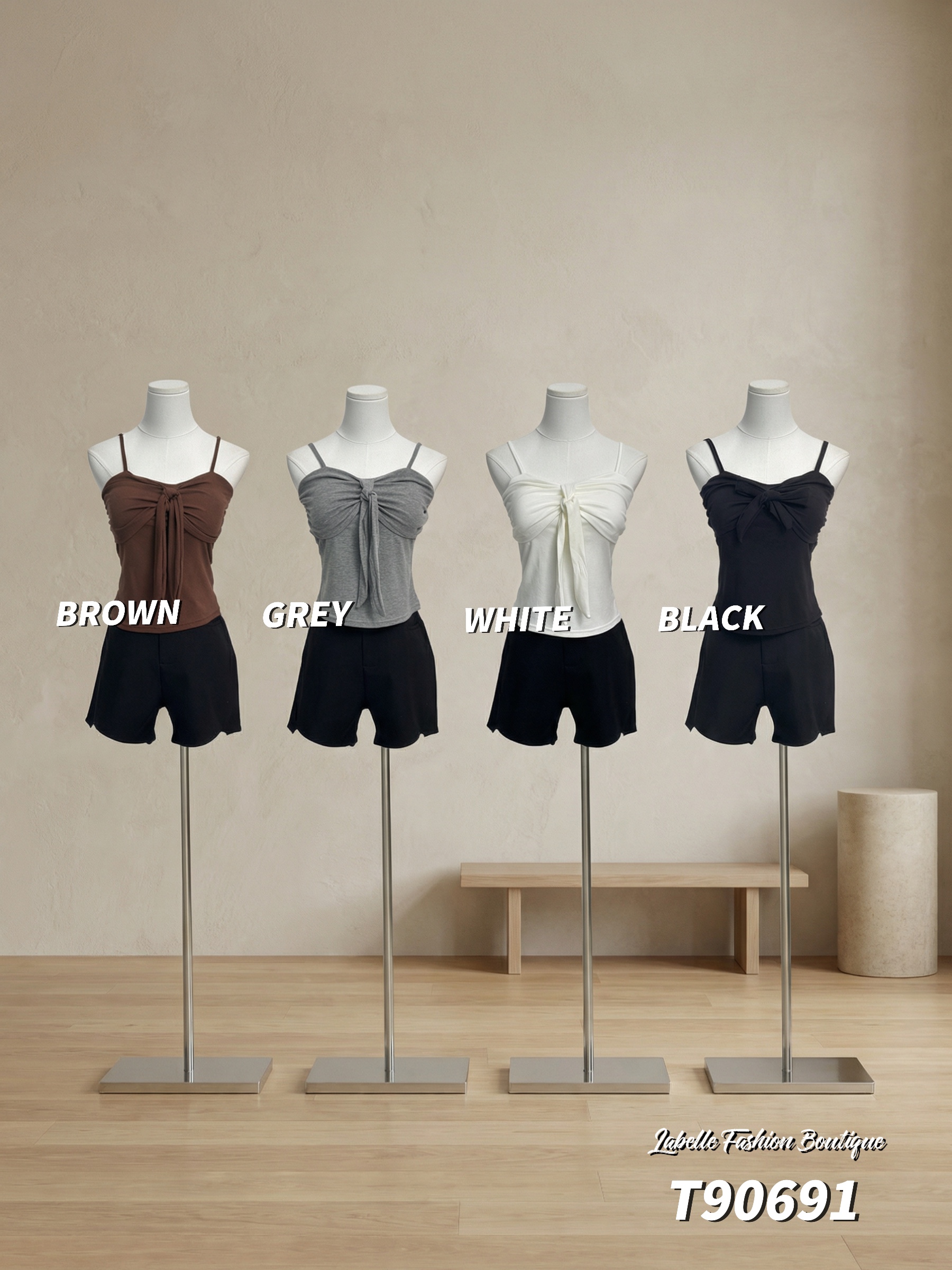 韩系蝴蝶结系带设计吊带上衣 (T90691)