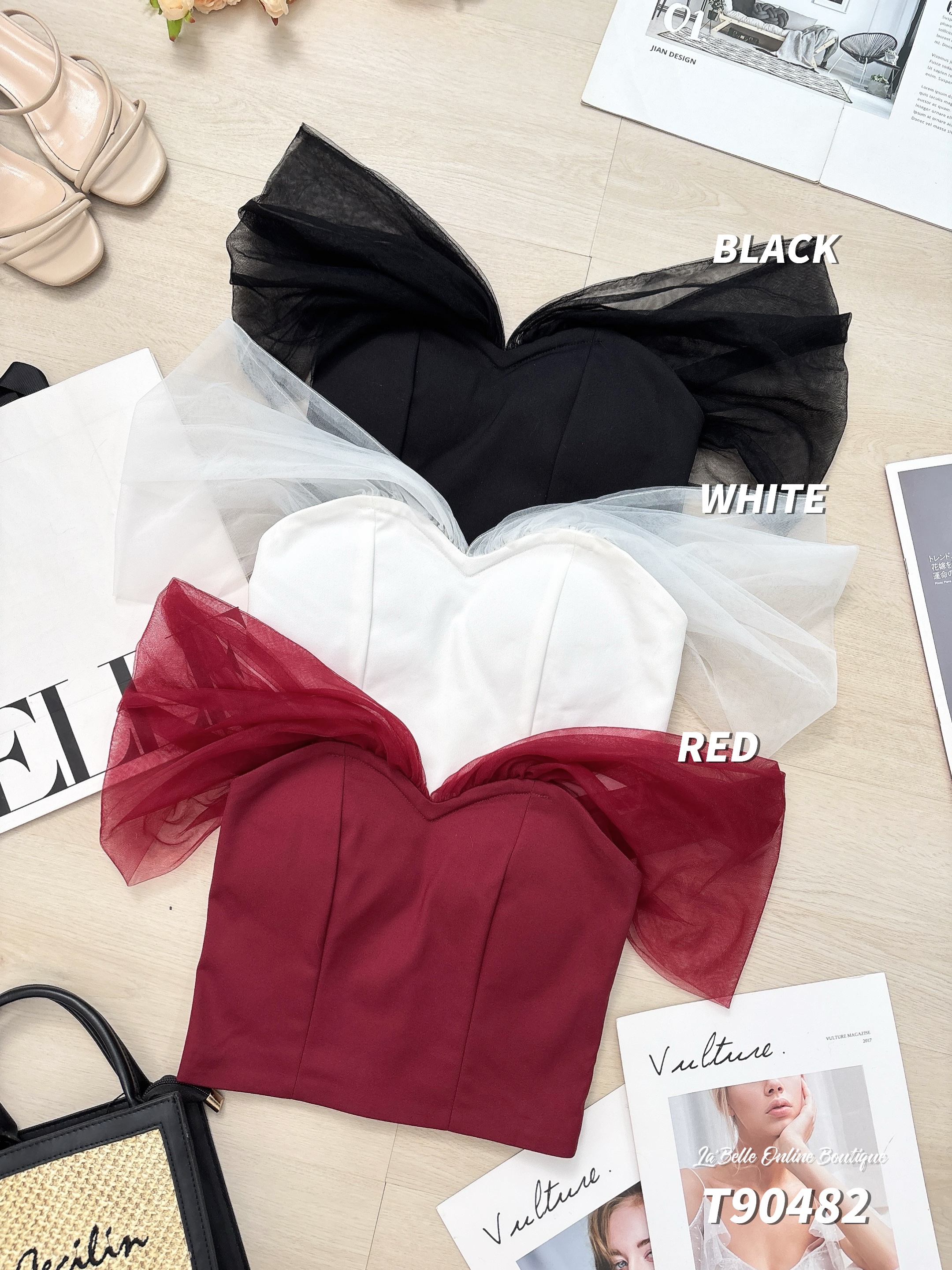 气质V铁领口抹胸设计上衣 (T90482)