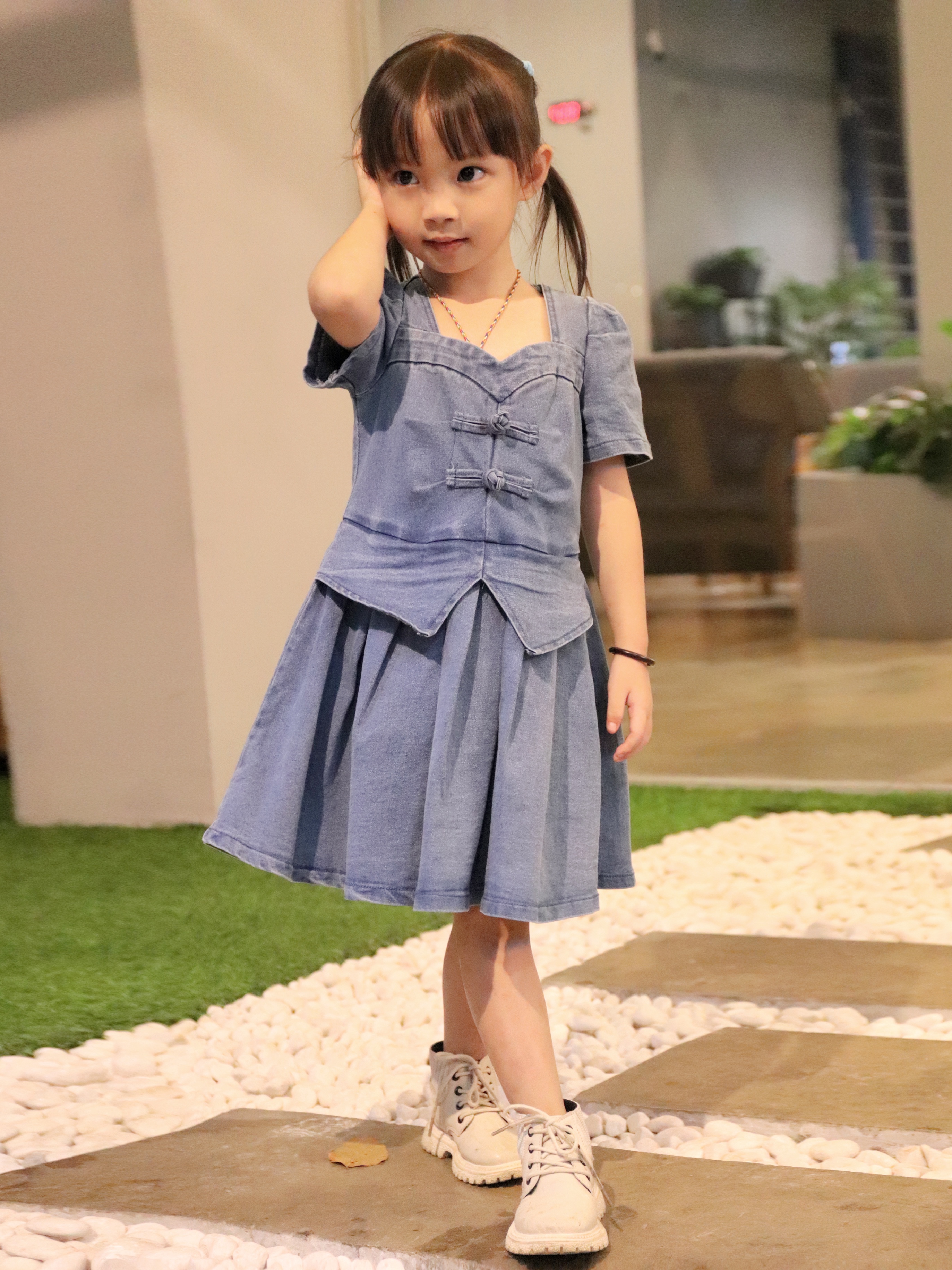 【LBP亲子系列】可爱假两件式改良版旗袍连身裤裙【女儿版】（F70121）