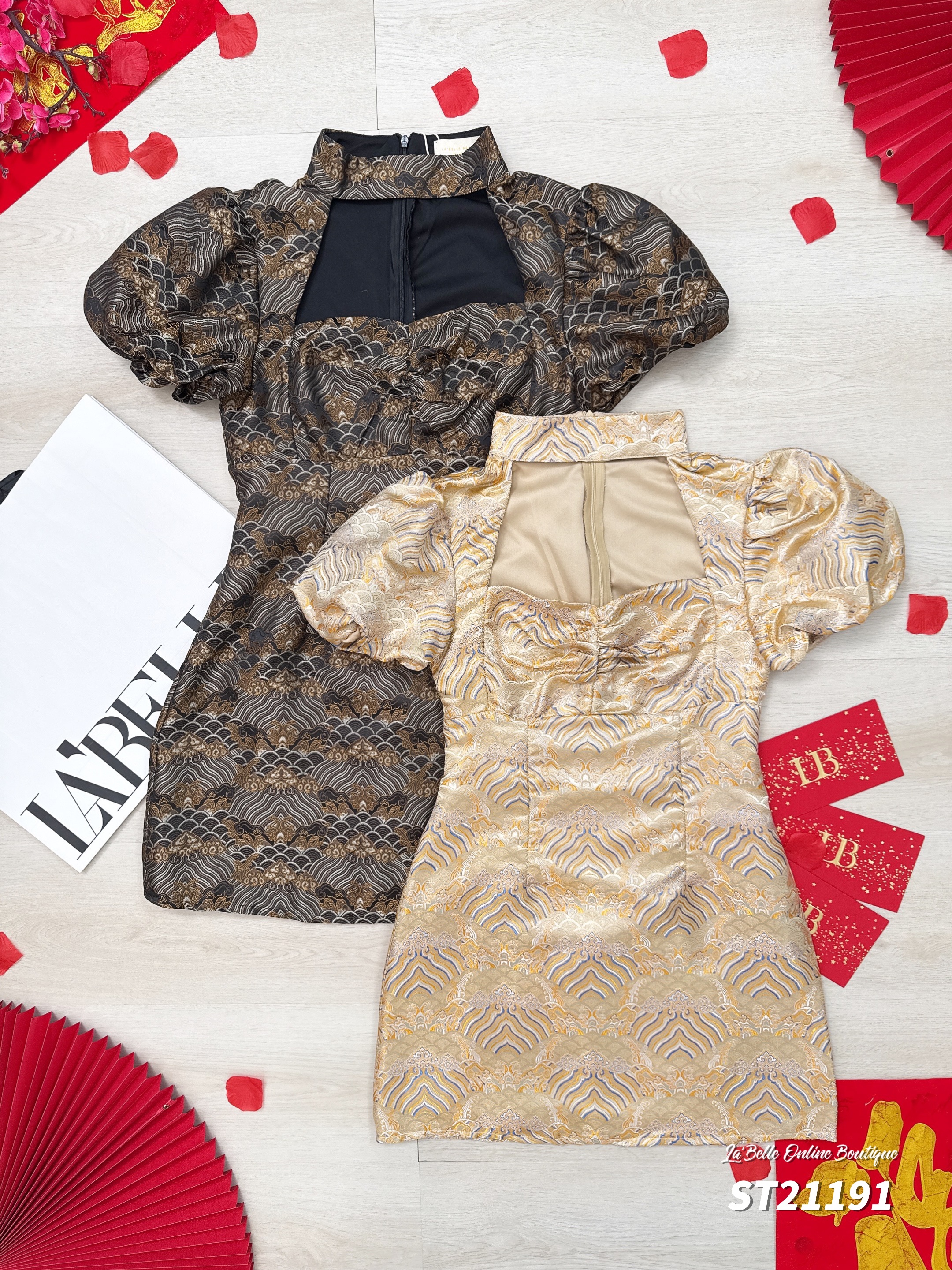 【LBP GXFC 独家新年系列-小龙蜕鳞】高端褶皱设计云海岸纹旗袍 (ST21191)-La'Belle Fashion Boutique Sdn Bhd