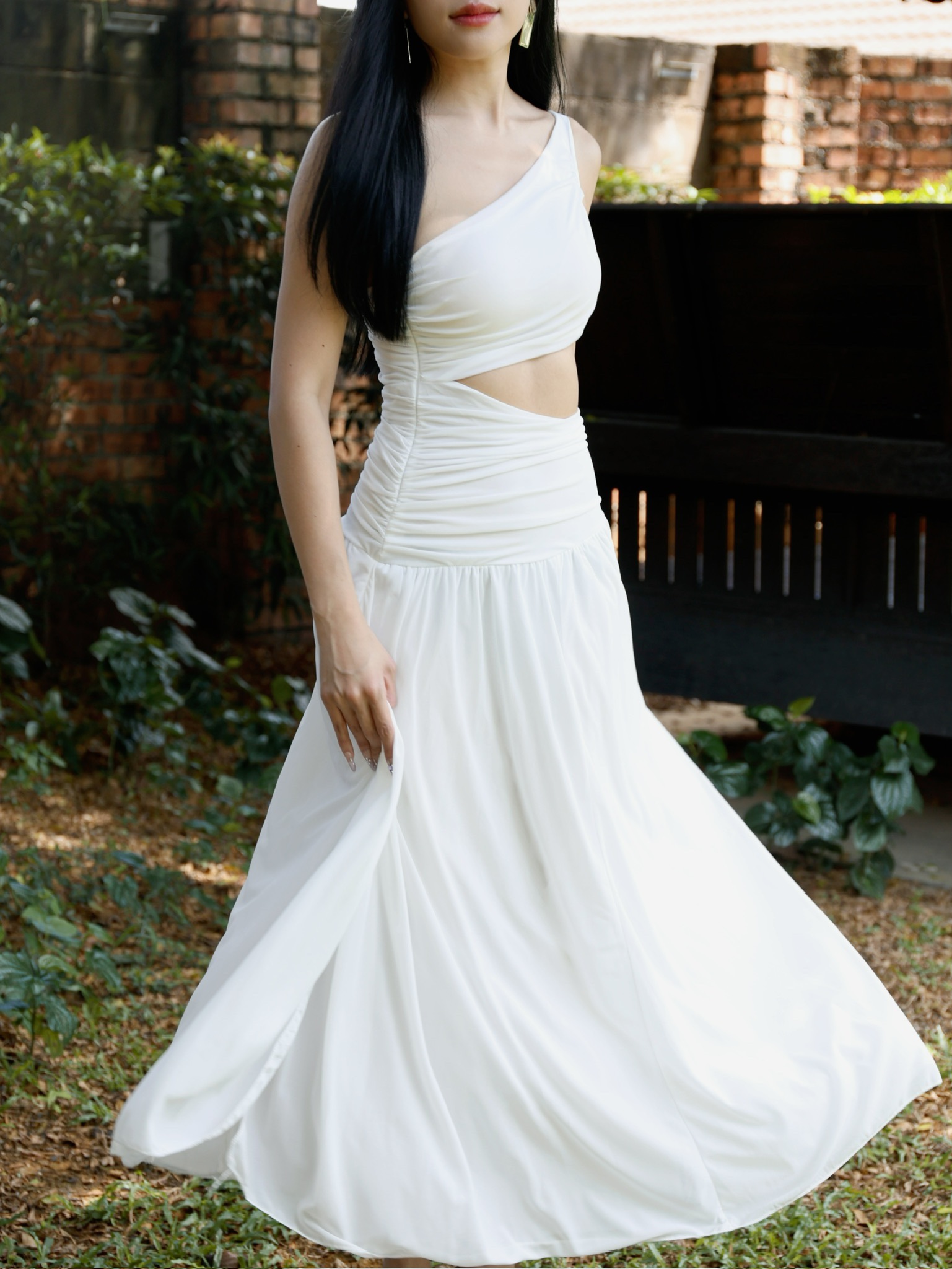 仙气度假风斜肩露腰连身长裙 (S6502)