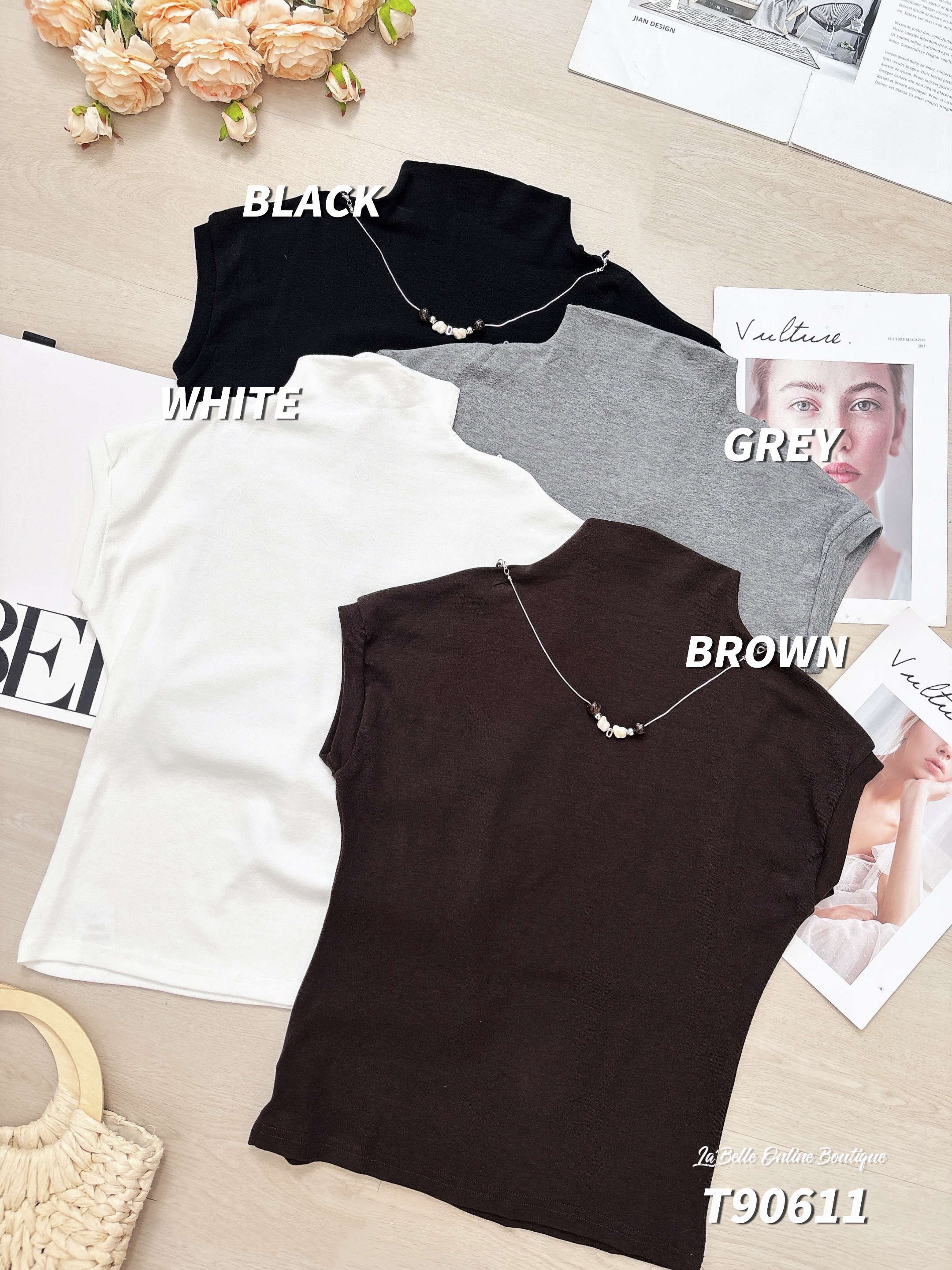 百搭纯色半高领上衣 (T90611)