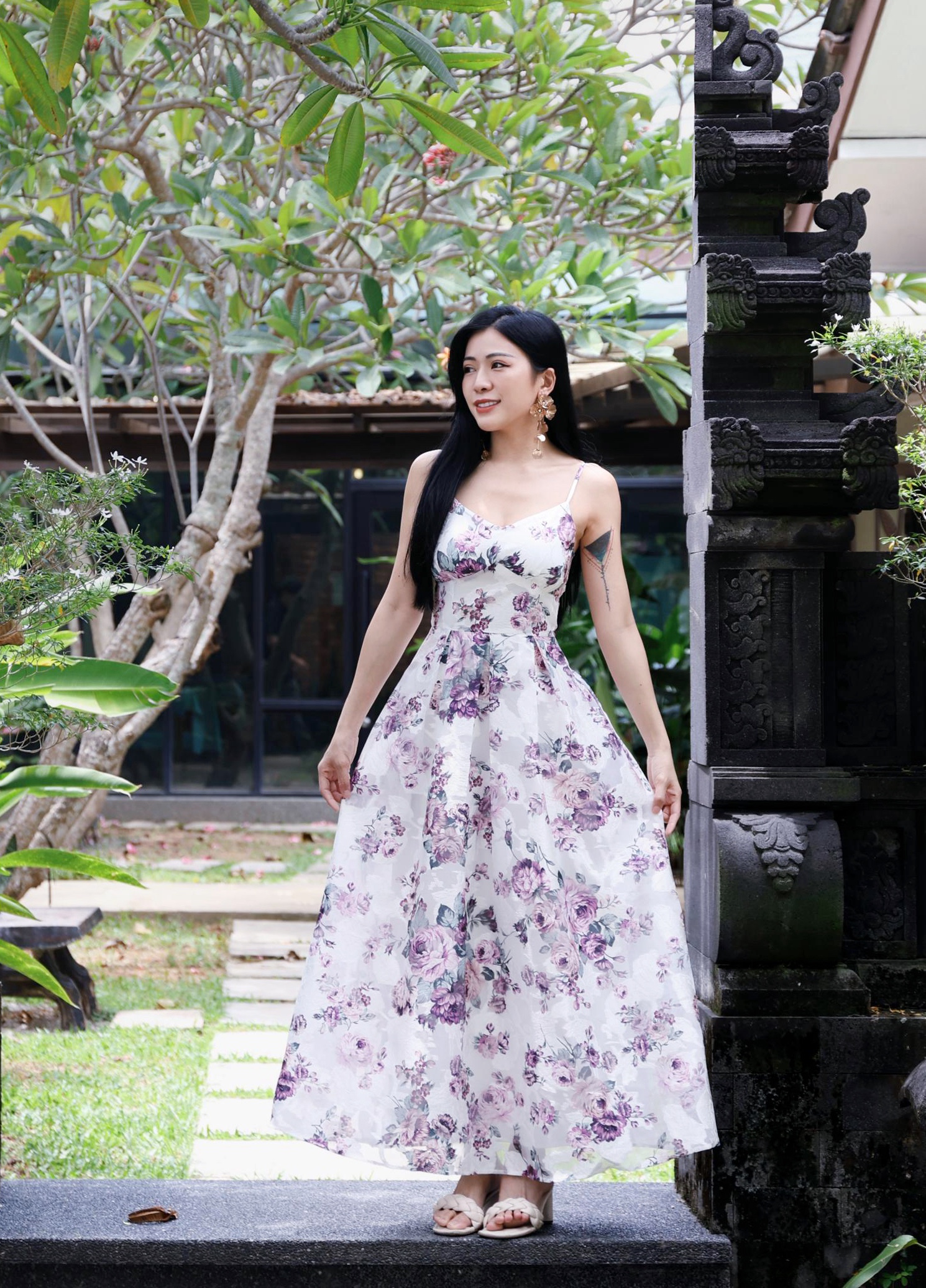 【LBP独家】绝美花仙子系印花设计伞状吊带连身裙 (ST21473)