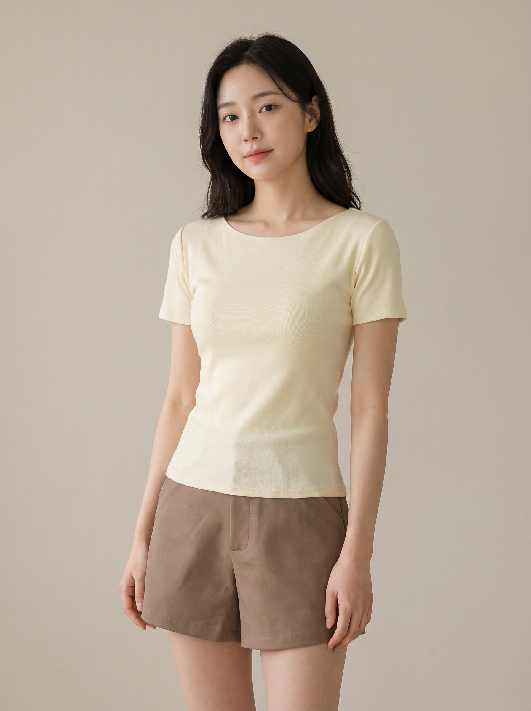 【预购PRE-ORDER】纯欲风月亮领设计修身纯色上衣 (T90714)