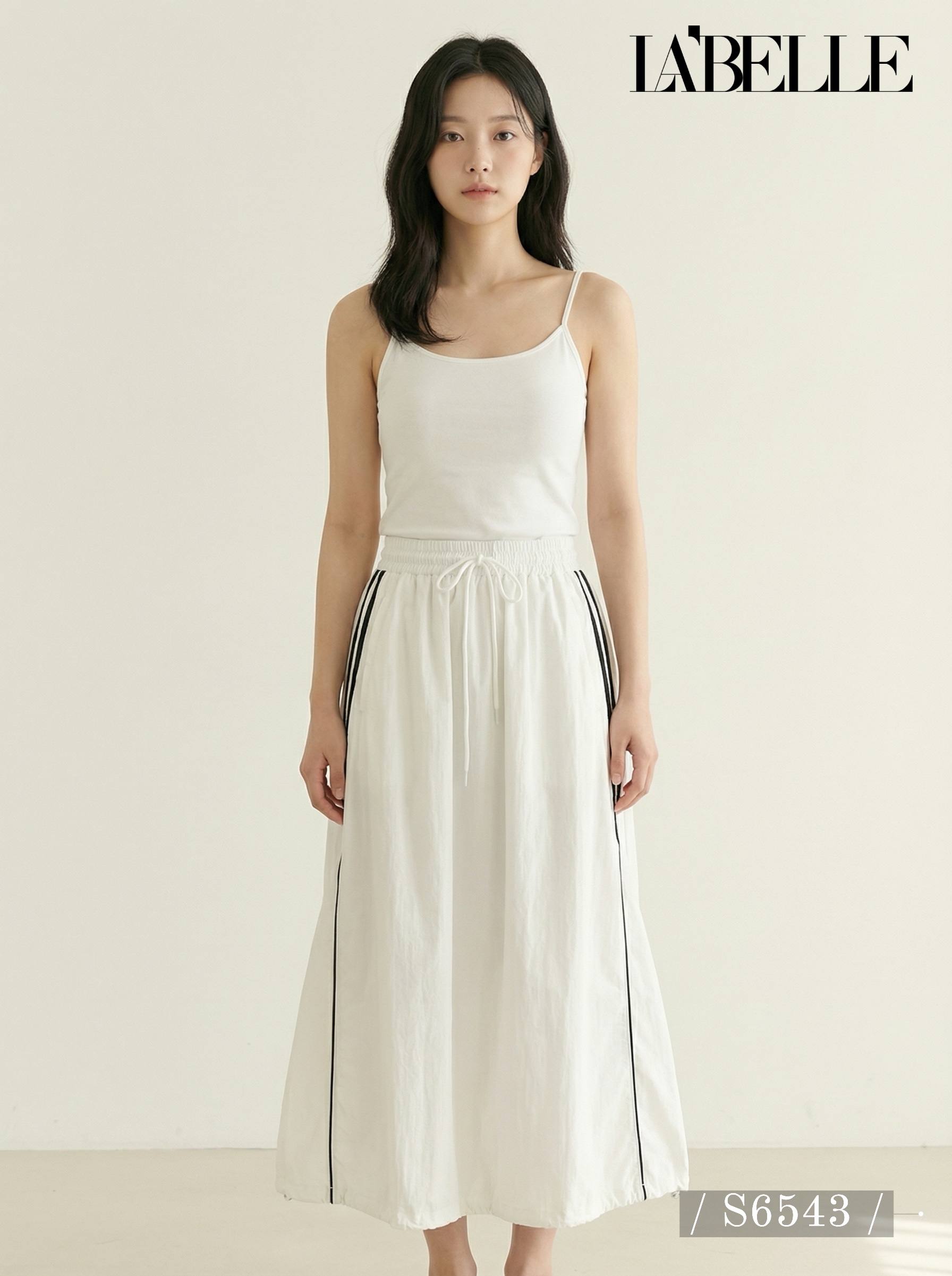 设计感A字抽绳设计高腰半身裙 (S6543)