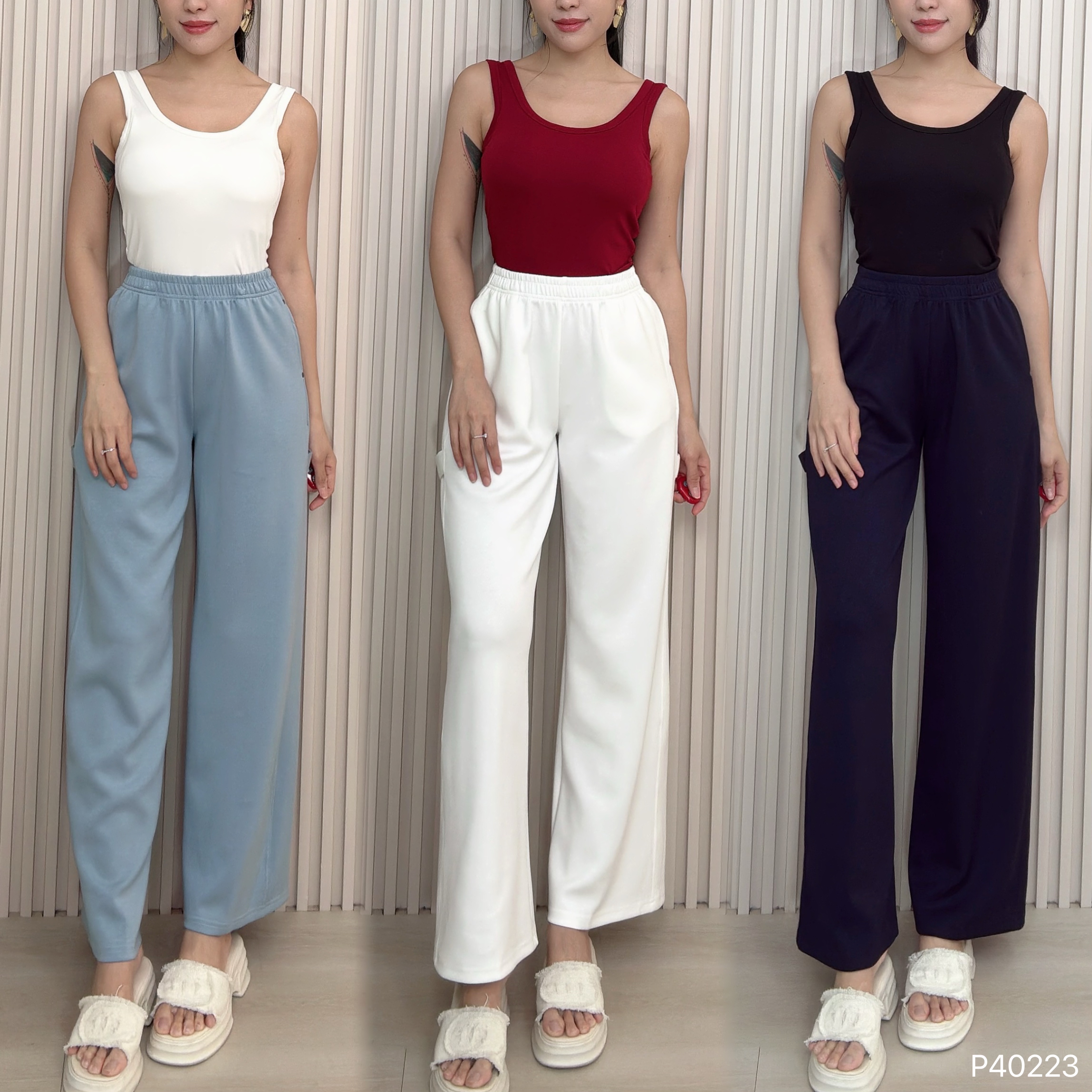 韩系设计感直筒阔腿长裤 (P40223)