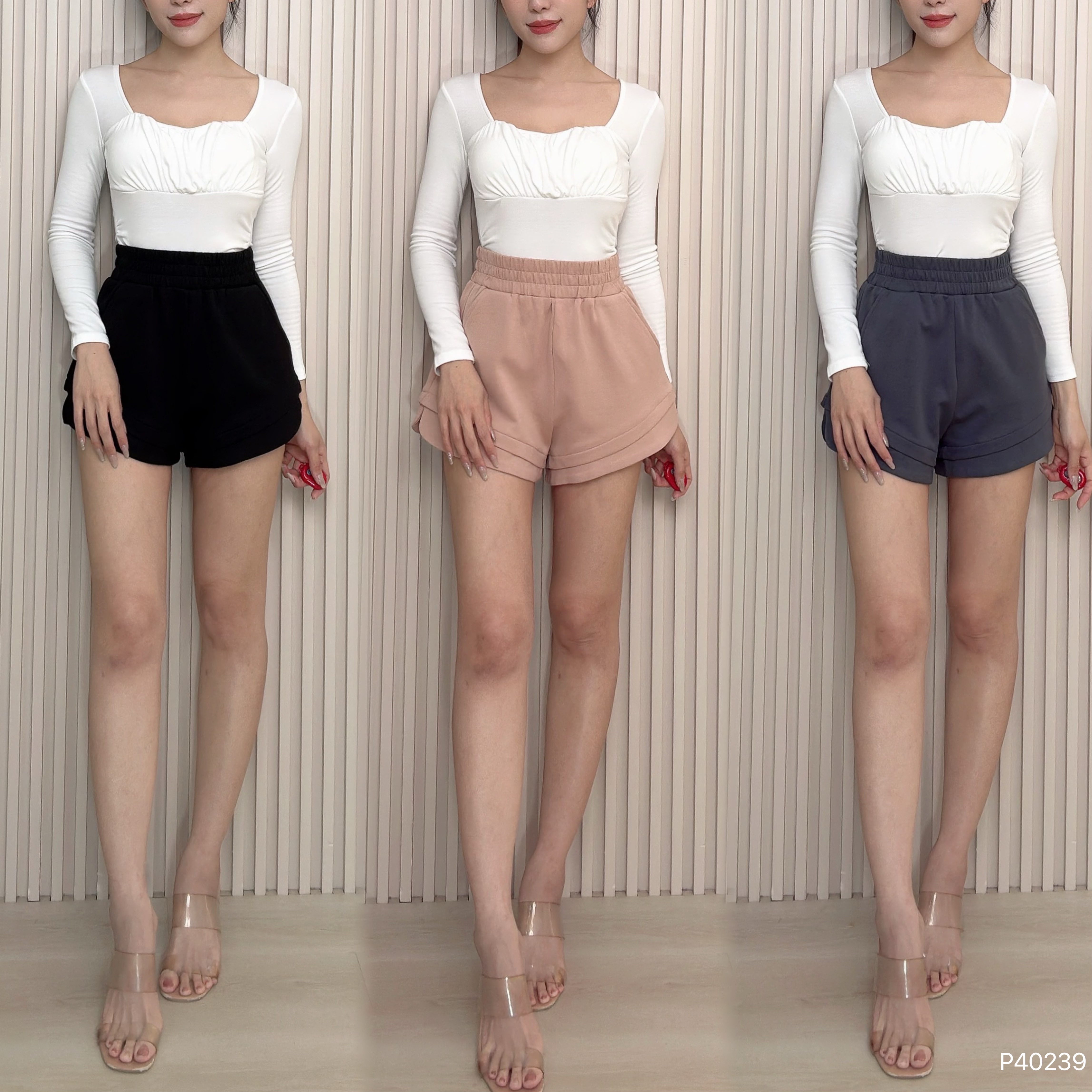 日常百搭款微笑设计高腰短裤 (P40239)