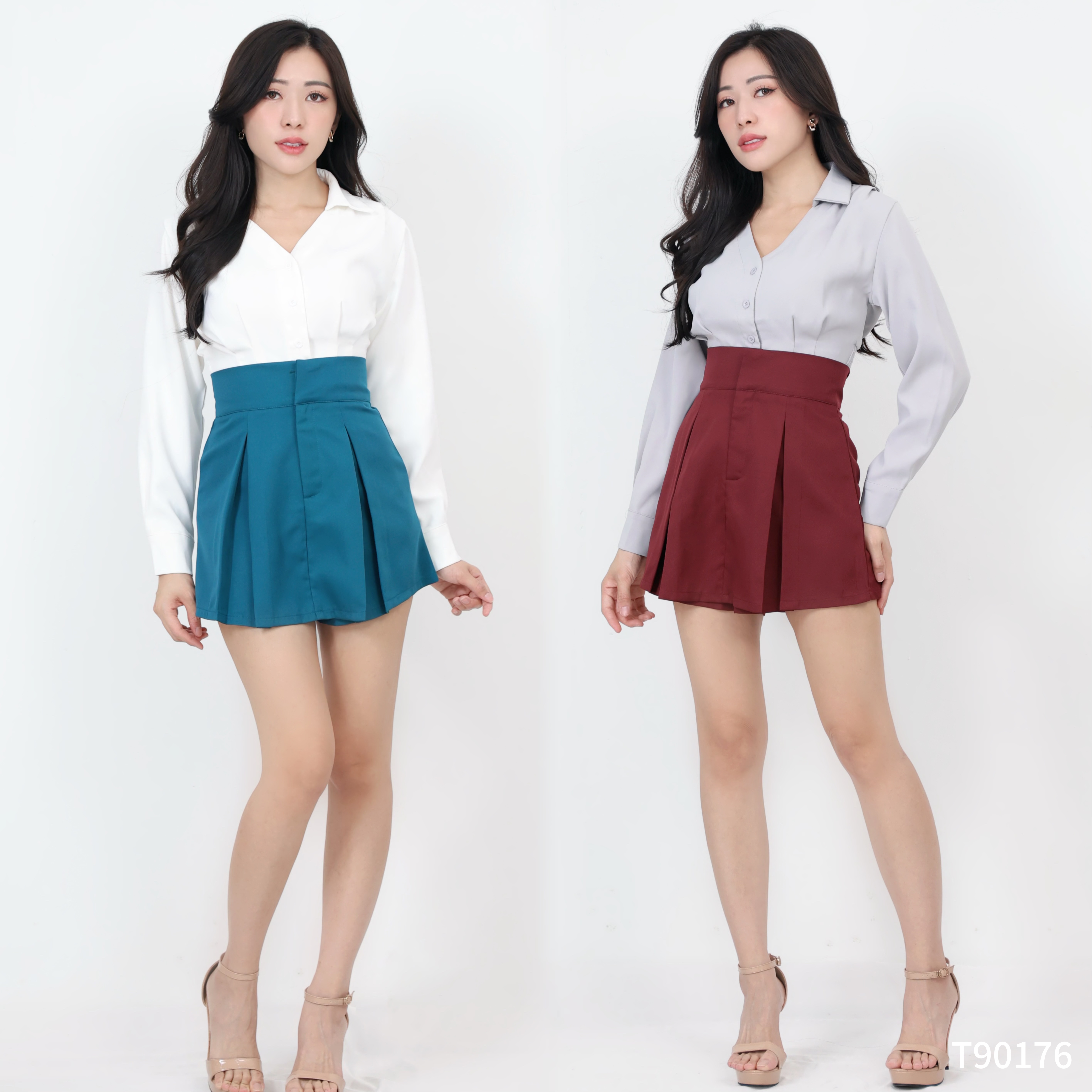 【LBP独家】高级设计感V领长袖上衣 (T90176) - 特价-La'Belle Fashion Boutique Sdn Bhd