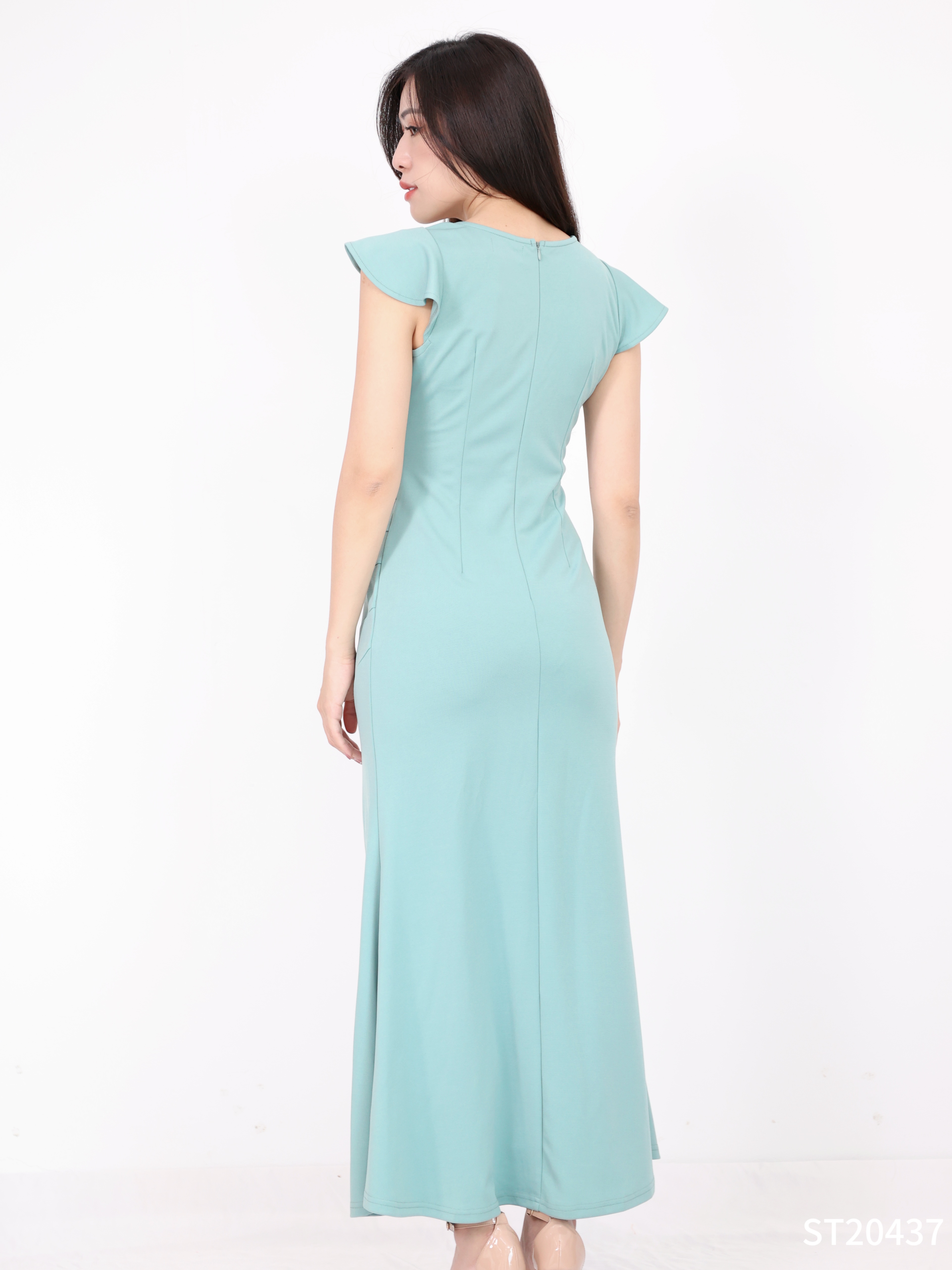 【LBP独家】高贵方领荷叶边小飞袖连身裙 (ST20437) -特价