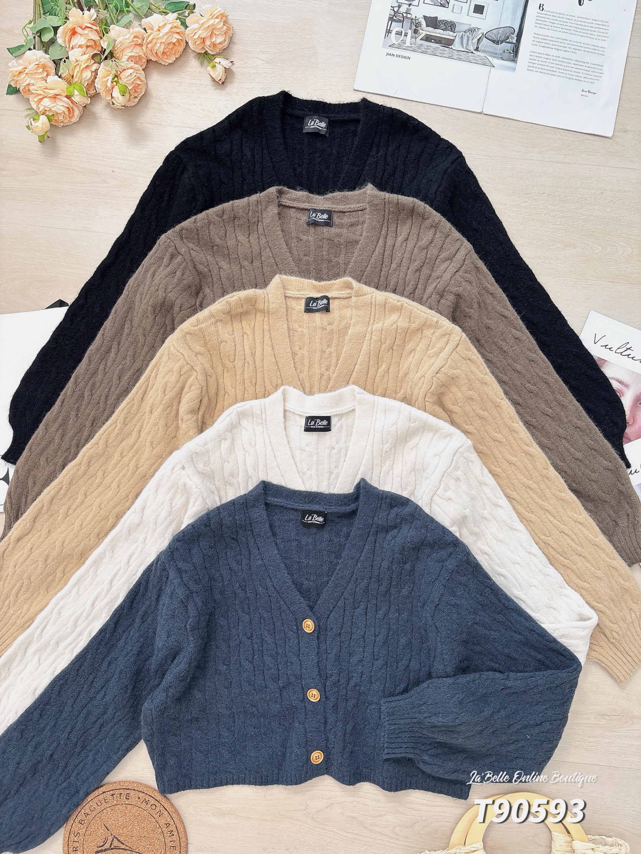 韩系纯色V领宽松长袖上衣 (T90593)