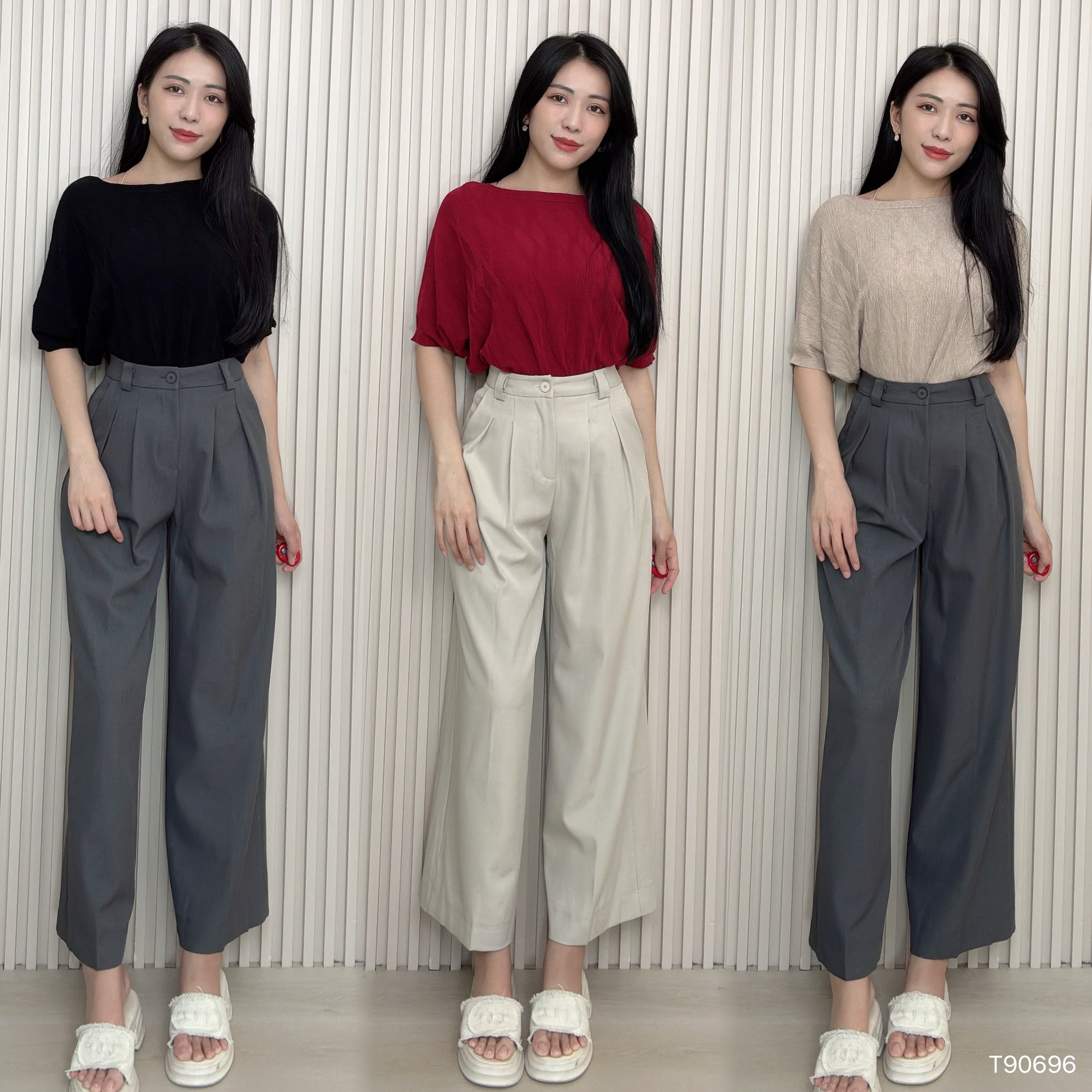 百搭慵懒风宽松落肩设计上衣 (T90696)