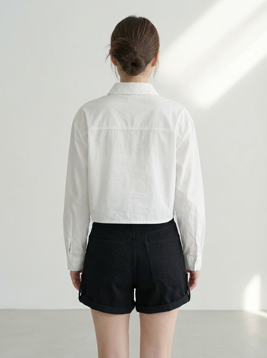 欧美街头卷边阔腿高腰短裤 (J3583)