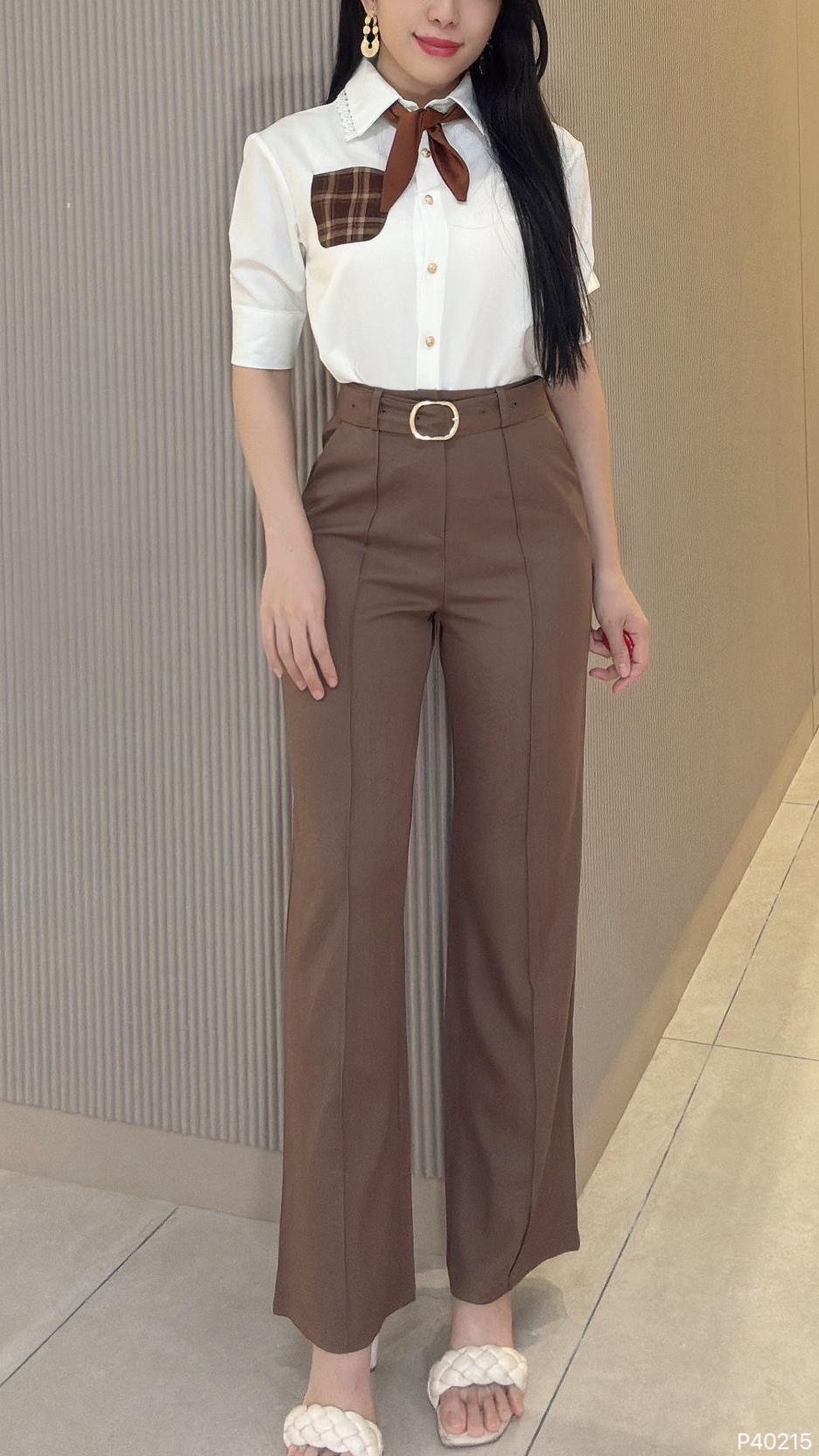【LBP独家】高级感OL风高腰直筒阔腿长裤 (P40215)