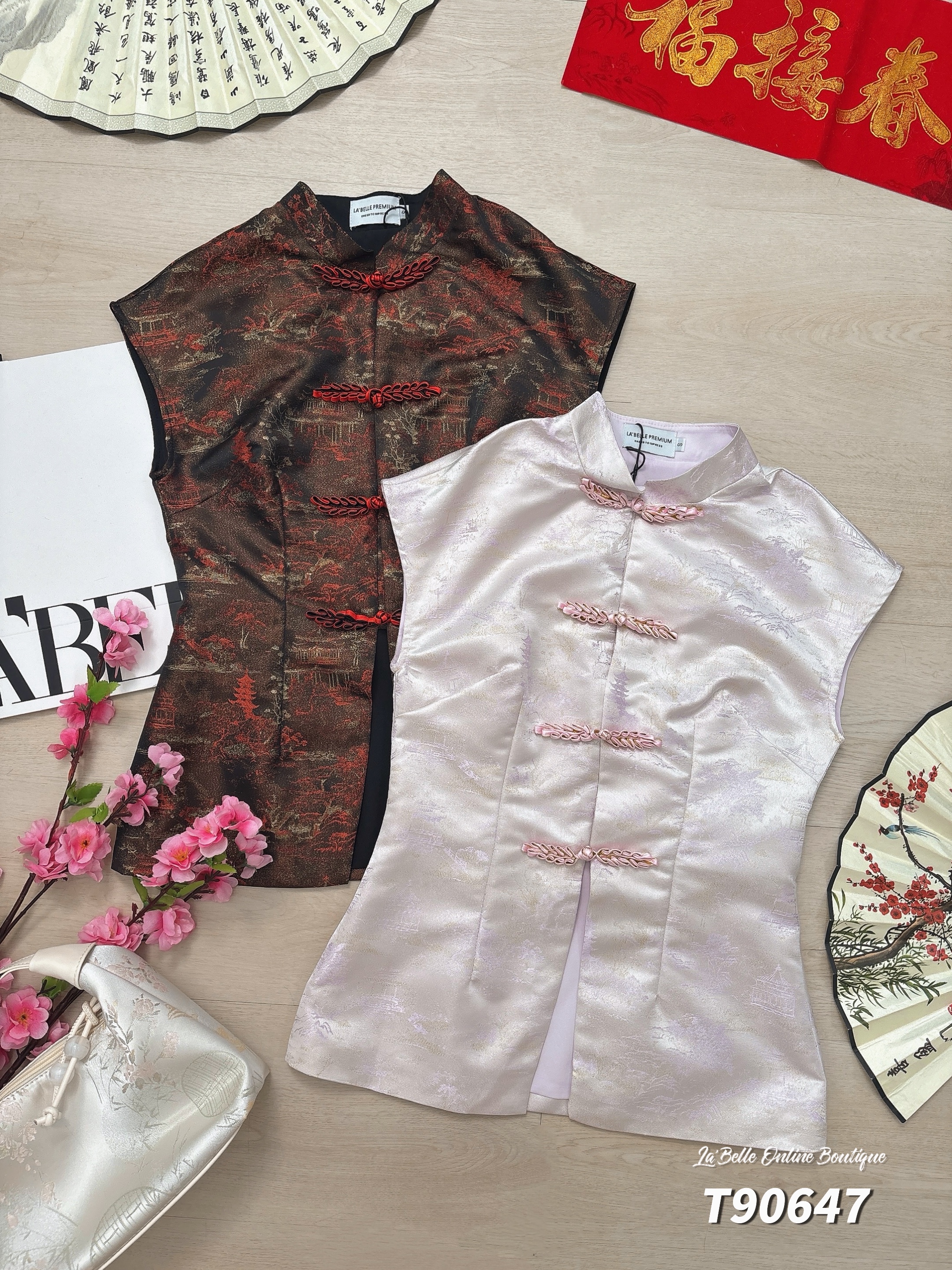 【LBP 独家新年系列】独特新中式中长版无袖旗袍上衣 （T90647）