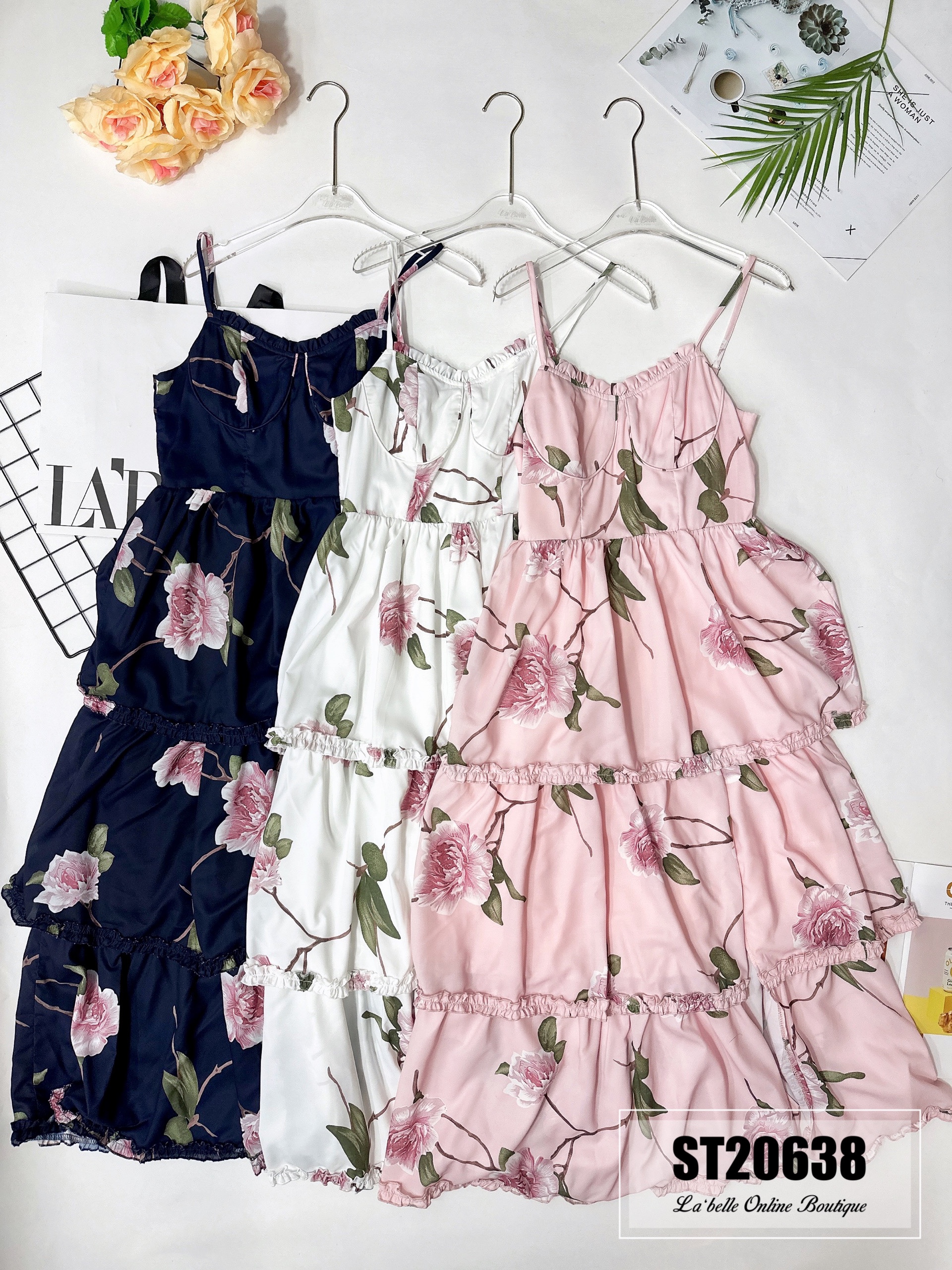 【LBP独家】法式茶歇蛋糕层设计吊带连身裙（ST20638）