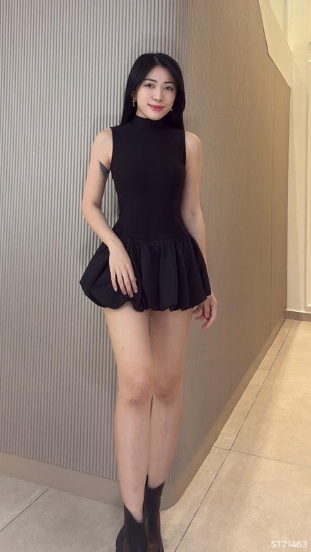 时尚Cut-In背面镂空设计花苞连身裙 (ST21463)