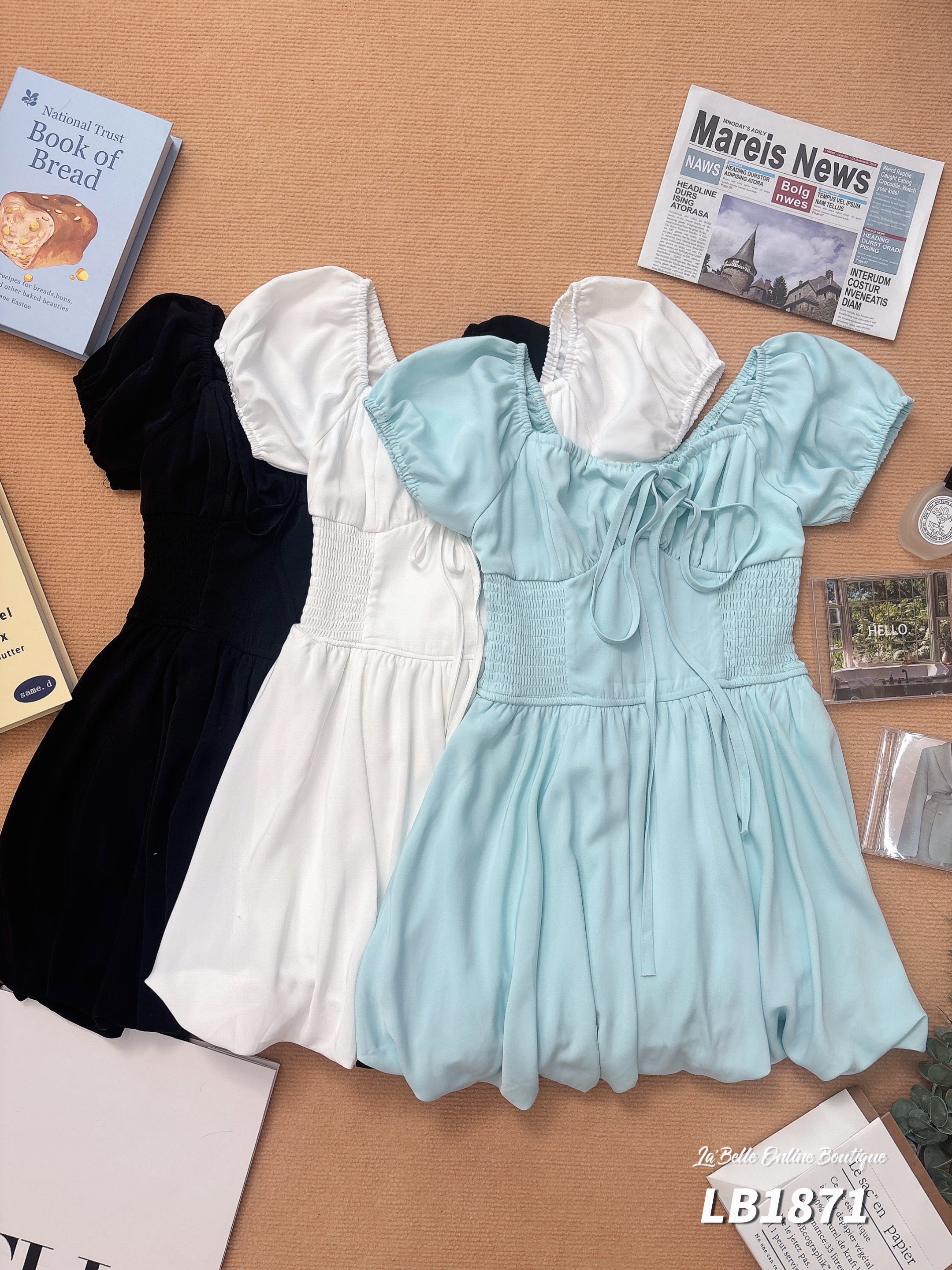 时尚ins风花苞裙摆收腰连身裙 (LB1871)