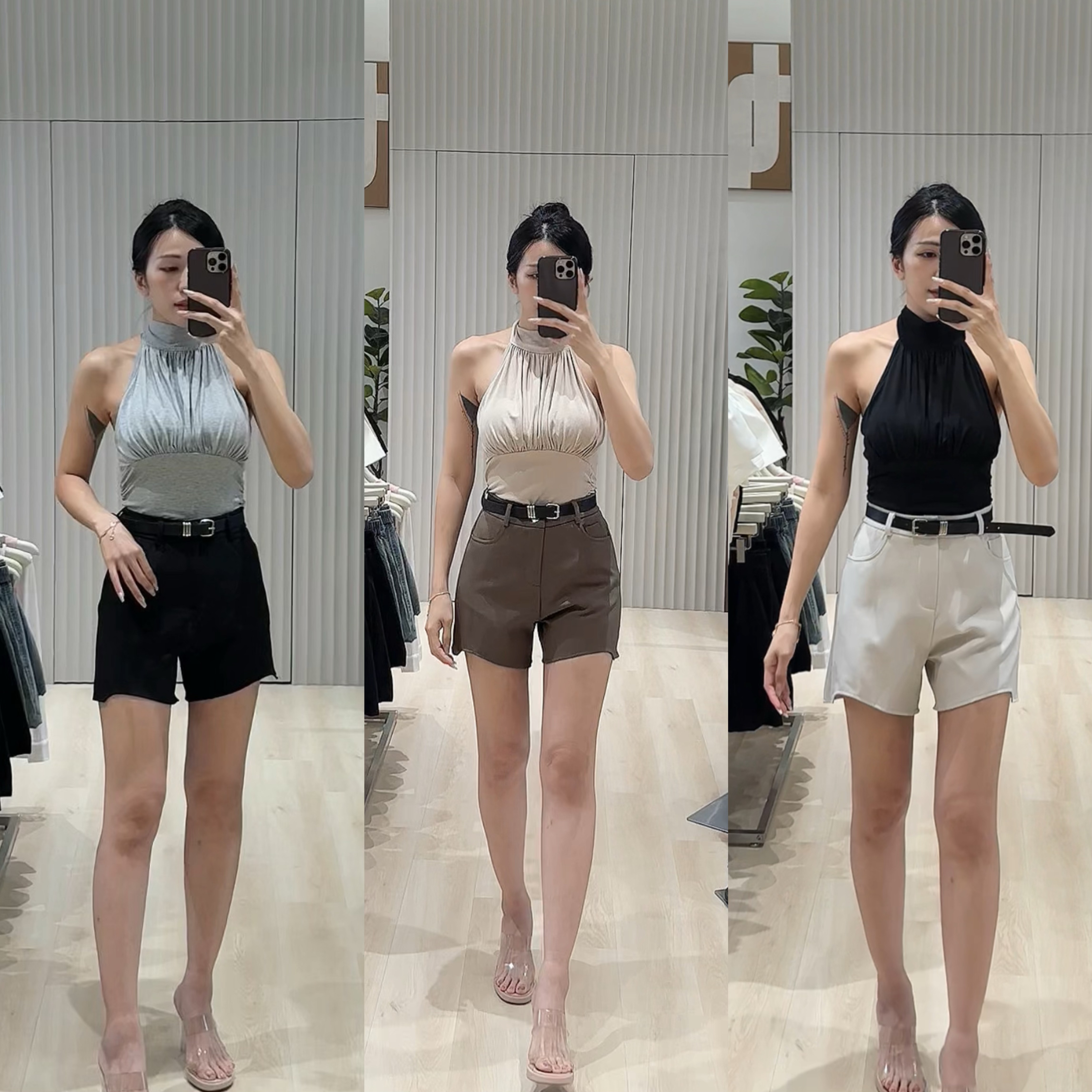 时尚百搭显瘦阔腿高腰短裤 (P40234)