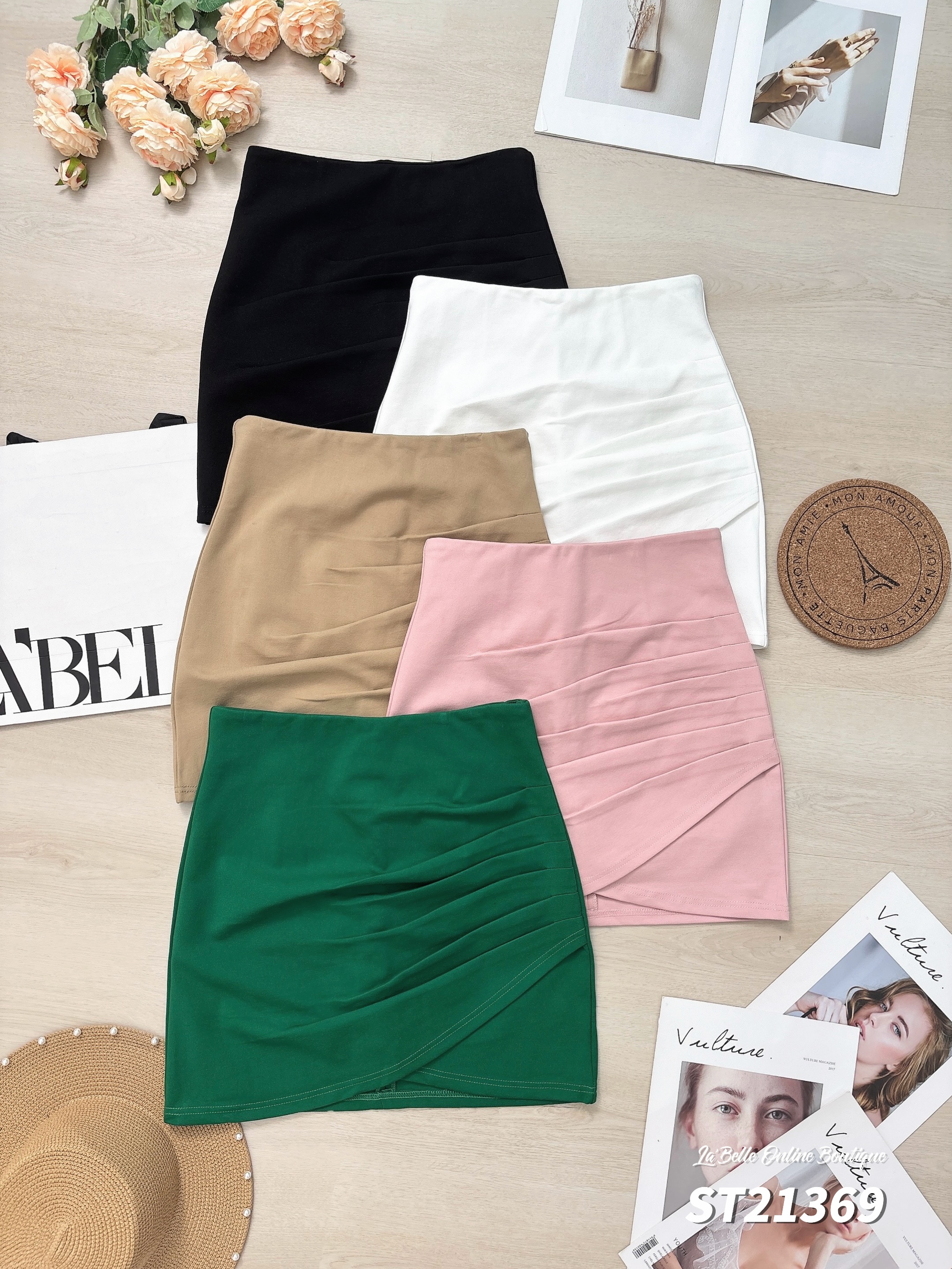 【LBP独家】高级百搭褶皱设计包臀高腰裤裙（ST21369）