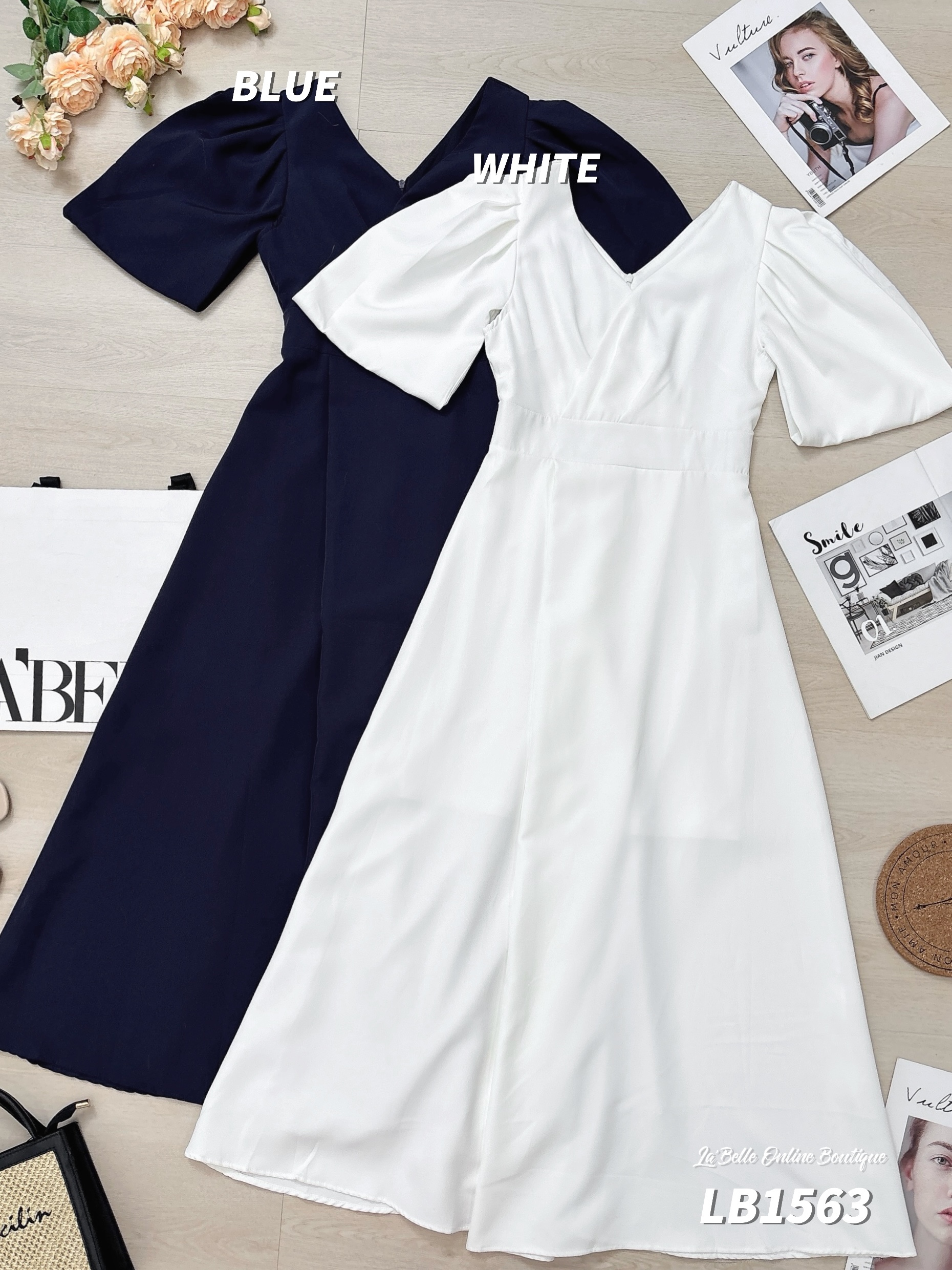 高级感简约V领伞状连身裙 (LB1563)