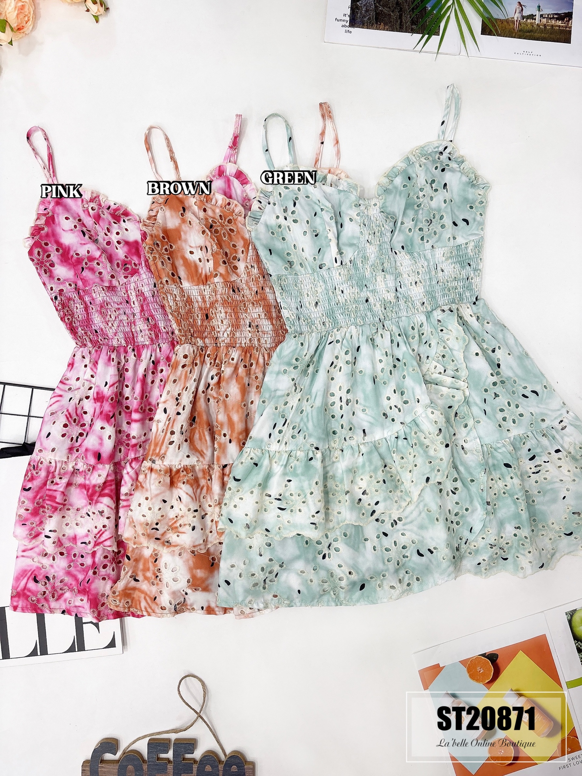 仙女风扎染吊带连身裤裙（ST20871）