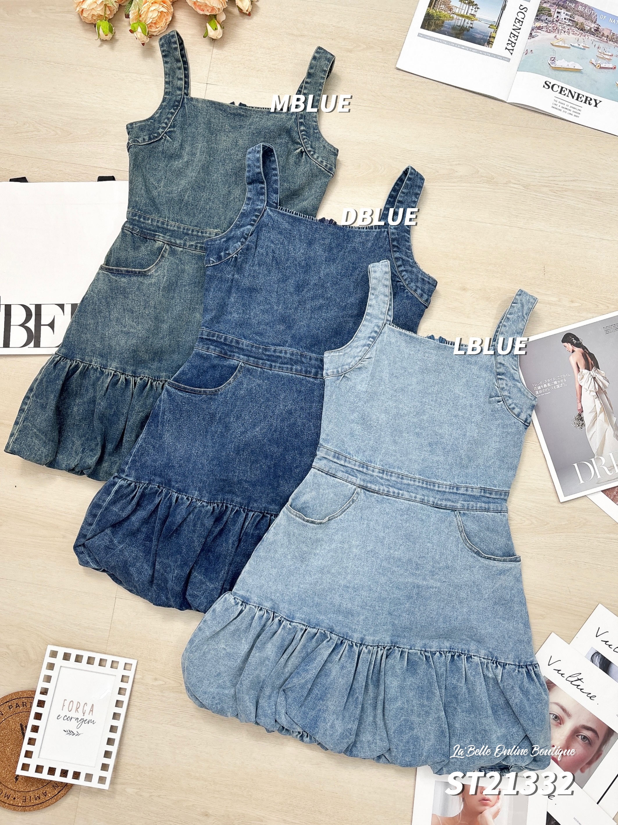 港风下摆花苞设计吊带连身裤裙 (ST21332)