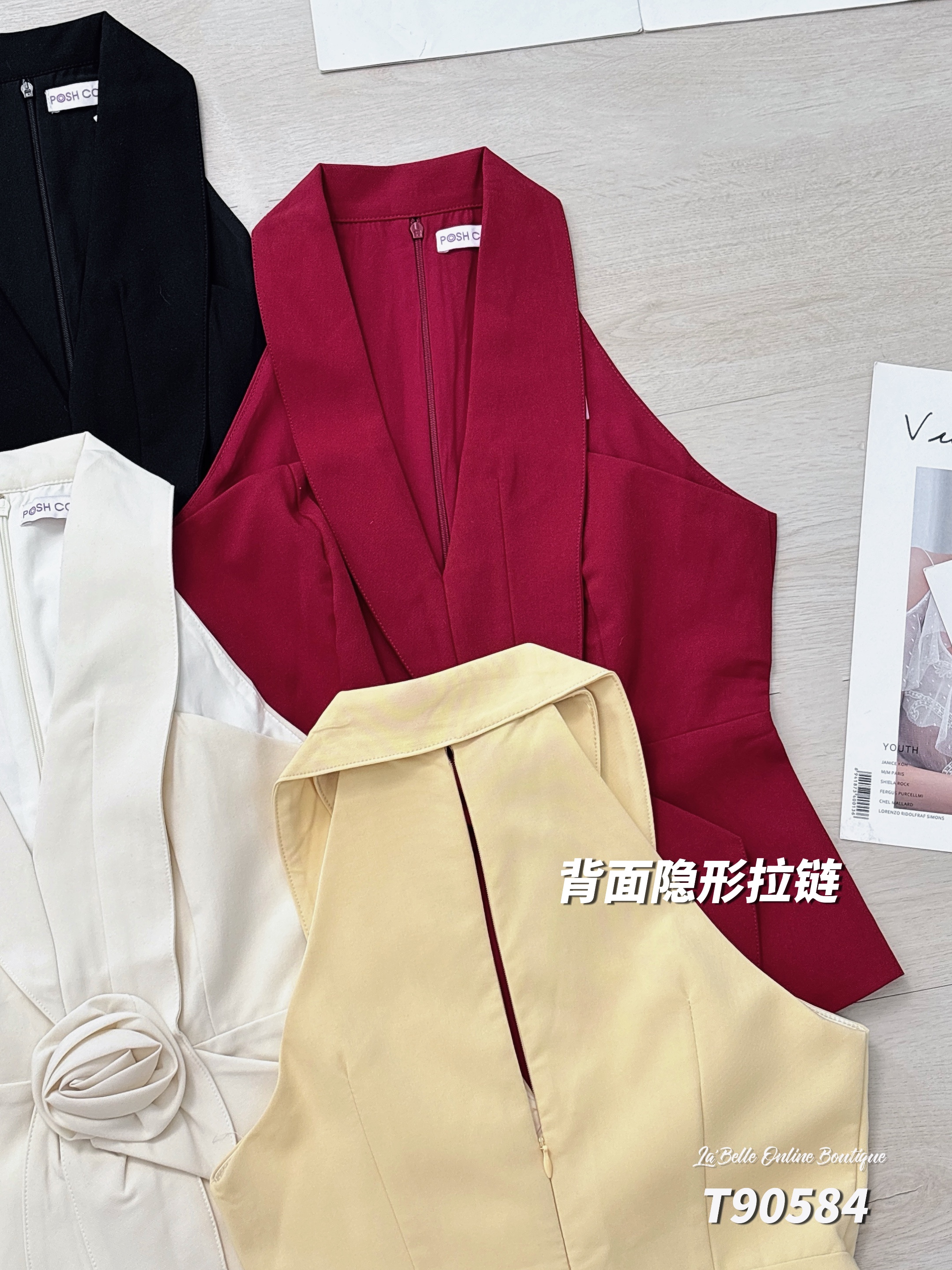 名媛风立体花朵设计Cut-In上衣 (T90584)