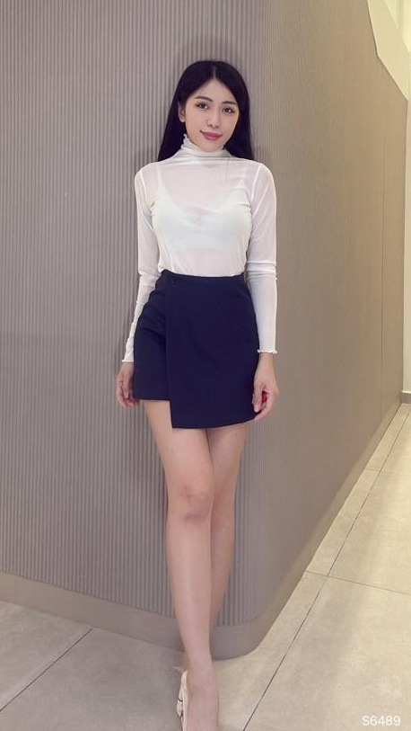 OL假两件设计包臀高腰裤裙 (S6489)