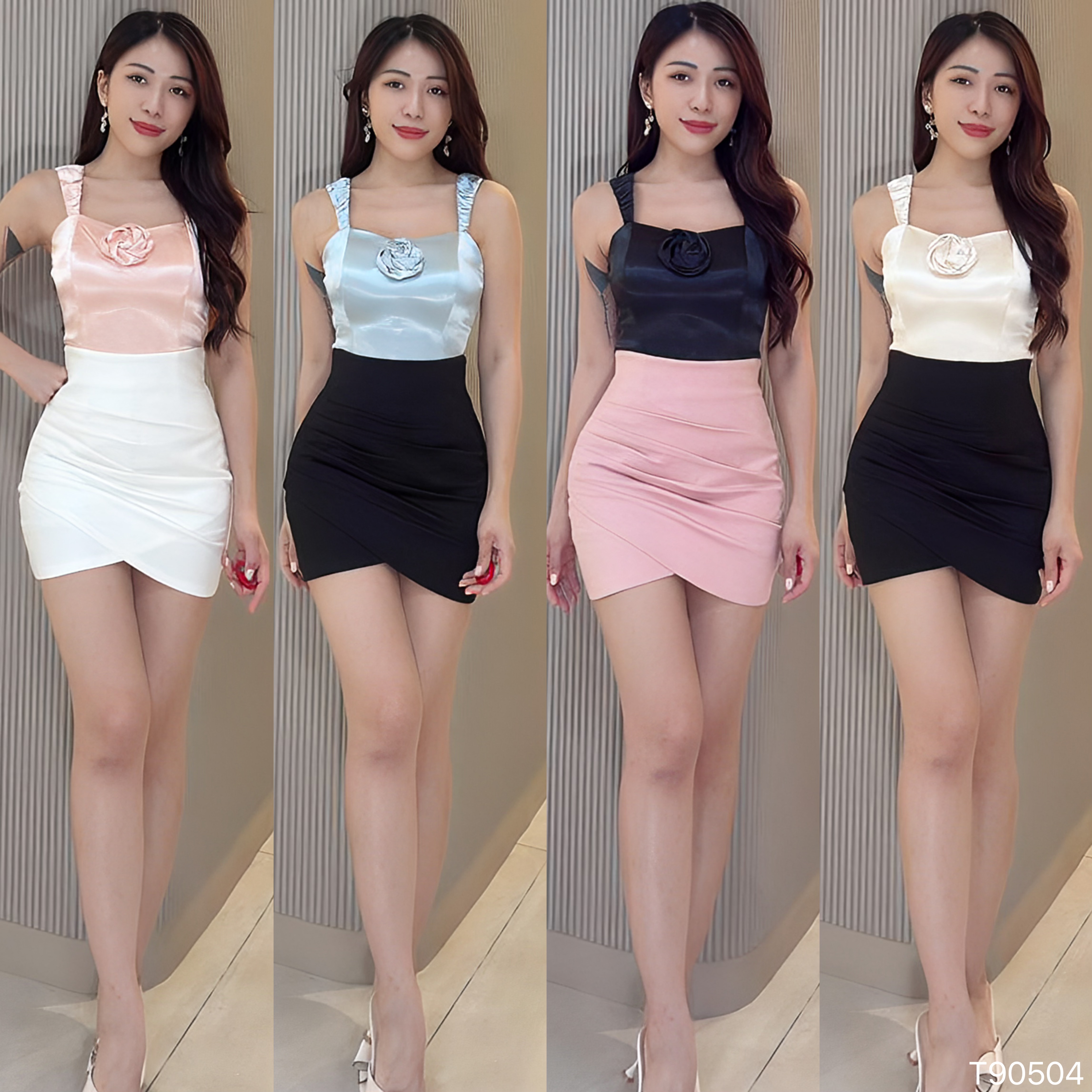 气质立体玫瑰花设计吊带上衣 (T90504)