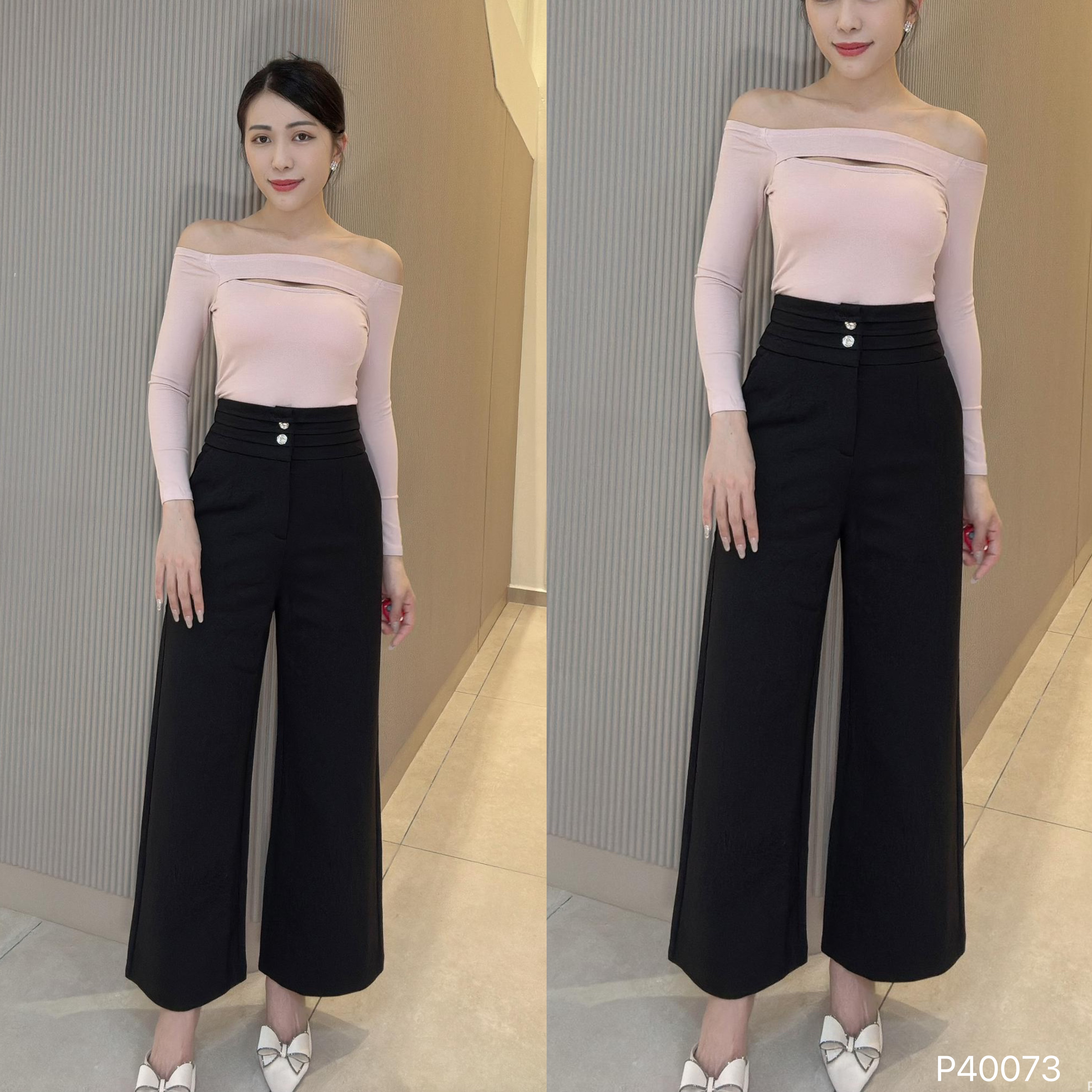 【LBP独家】高端银扣百褶设计阔腿长裤 (P40073)